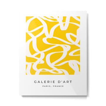 Yellow And White Brush Strokes, Abstract Art, Exhibition Poster, Mid Century Modern Metal Print | TeksDecor
