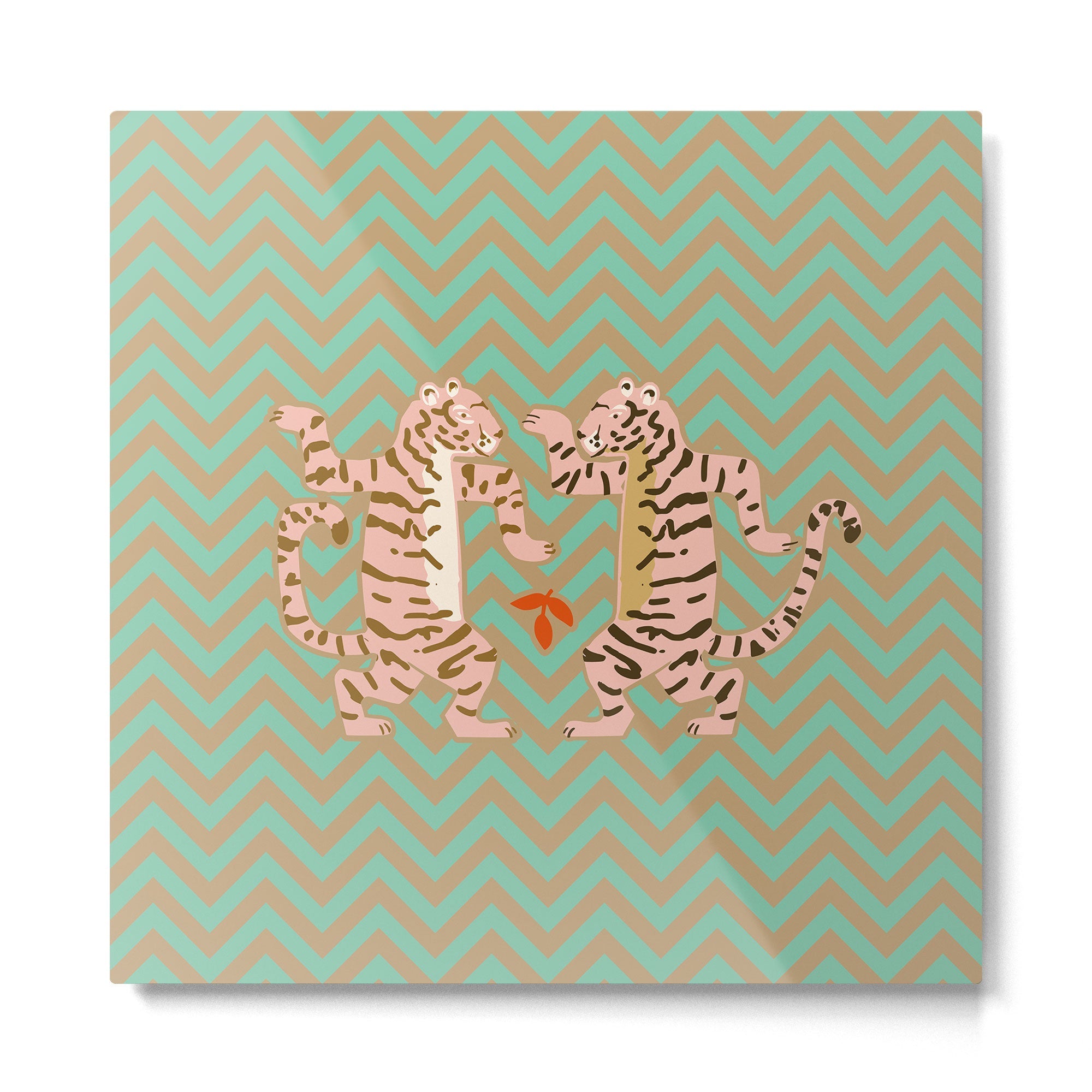 Dancing tiger Zig zag tiger - mint sand Metal Print | TeksDecor