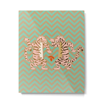 Dancing tiger Zig zag tiger - mint sand Metal Print | TeksDecor
