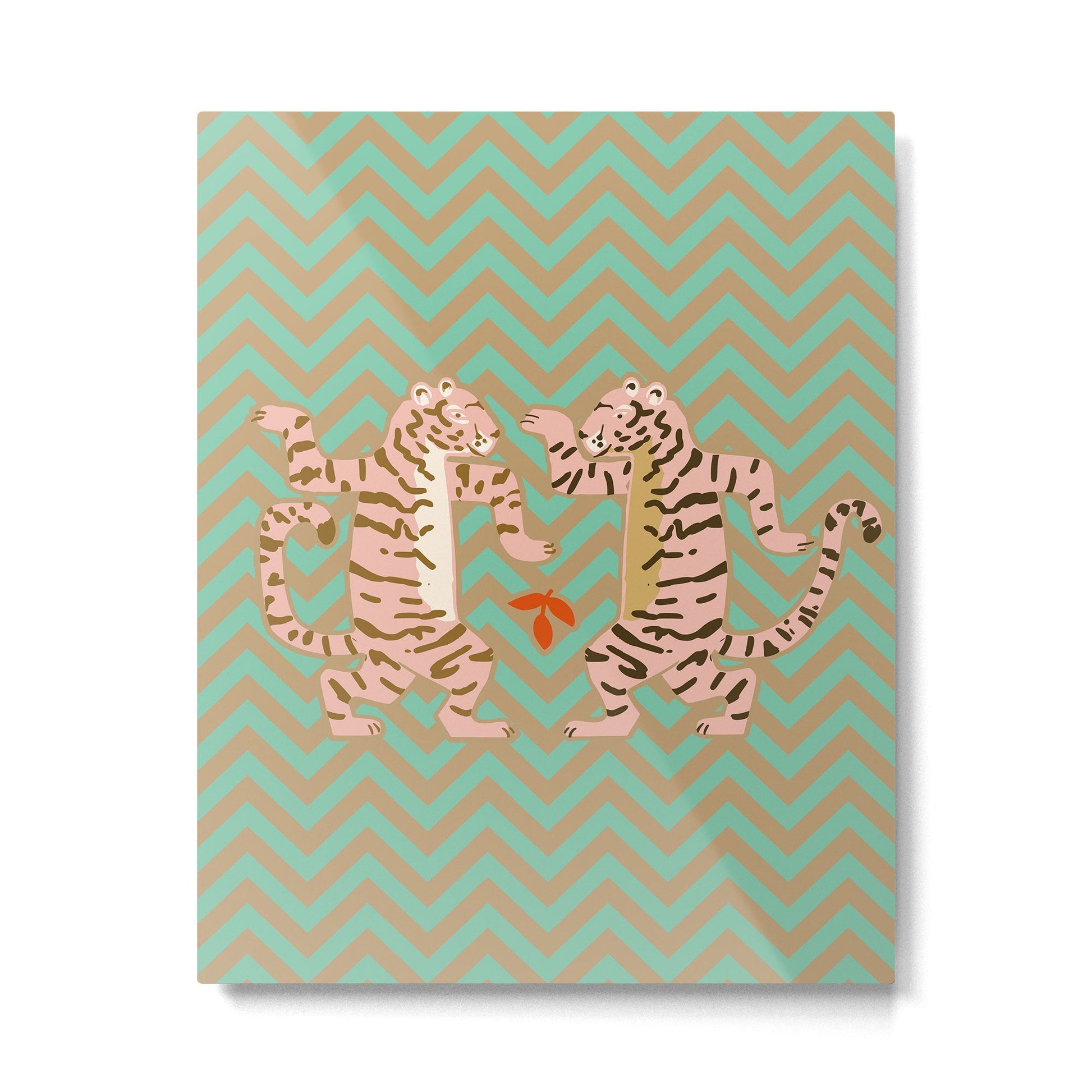 Dancing tiger Zig zag tiger - mint sand Metal Print | TeksDecor