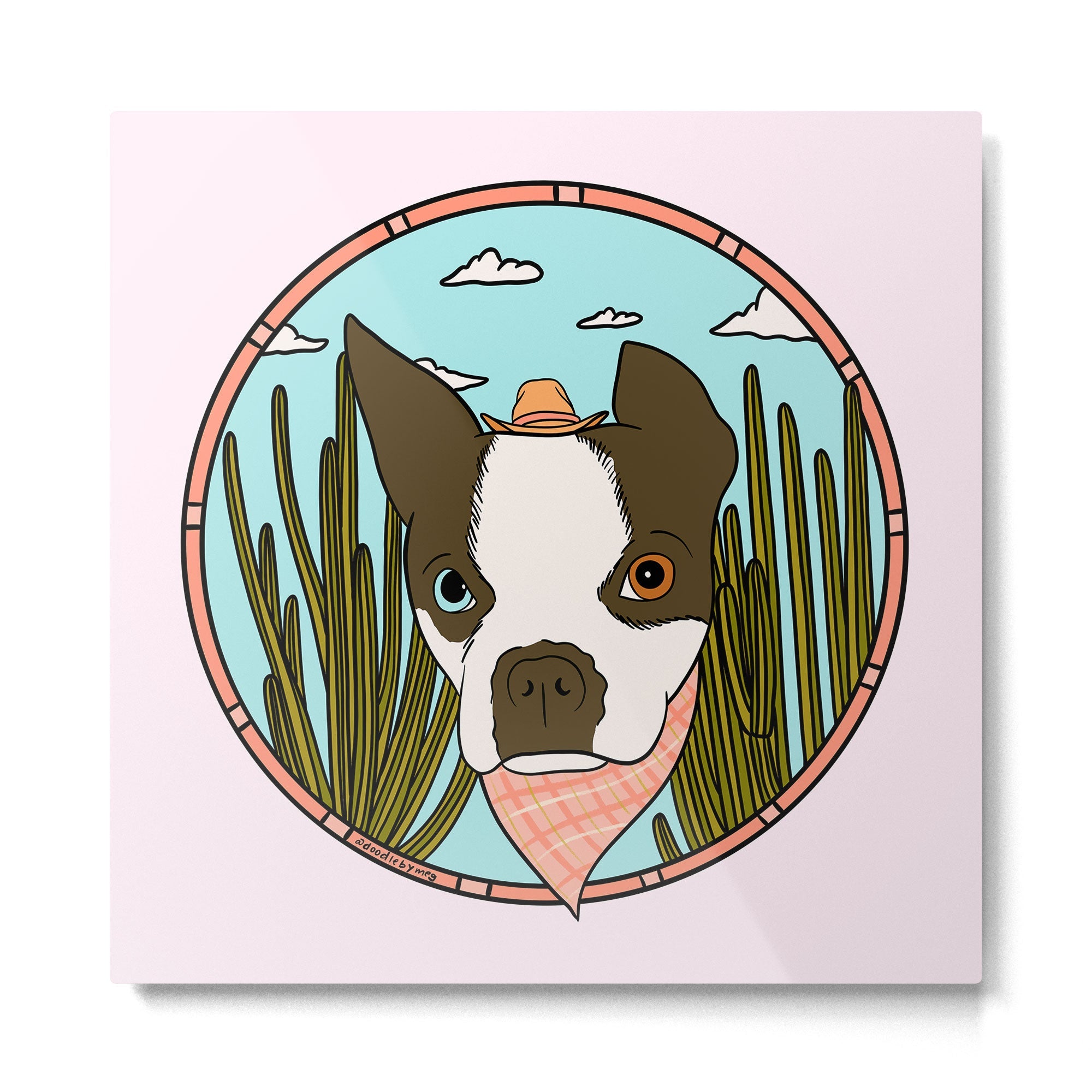 Cowboy Dog- Clover Boston Metal Print | TeksDecor