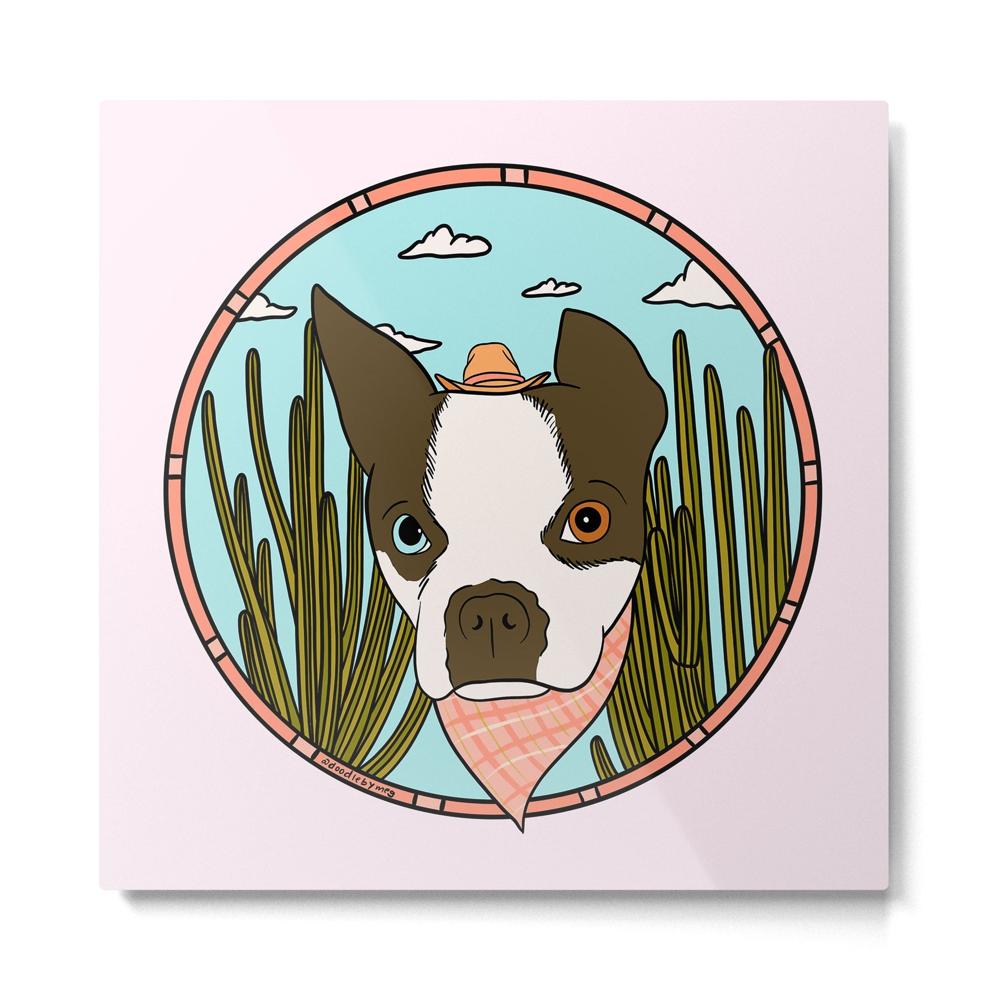 Cowboy Dog- Clover Boston Metal Print | TeksDecor