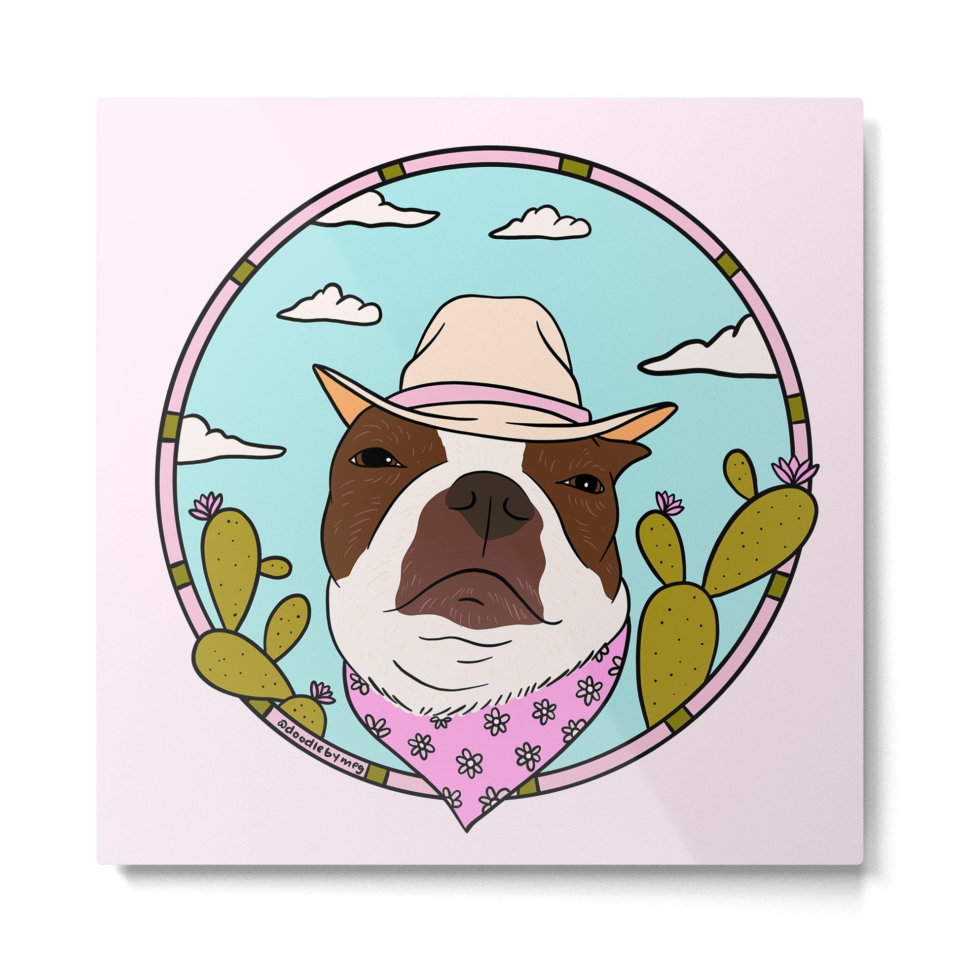 Cowboy Dog- Crimson Boston Metal Print | TeksDecor
