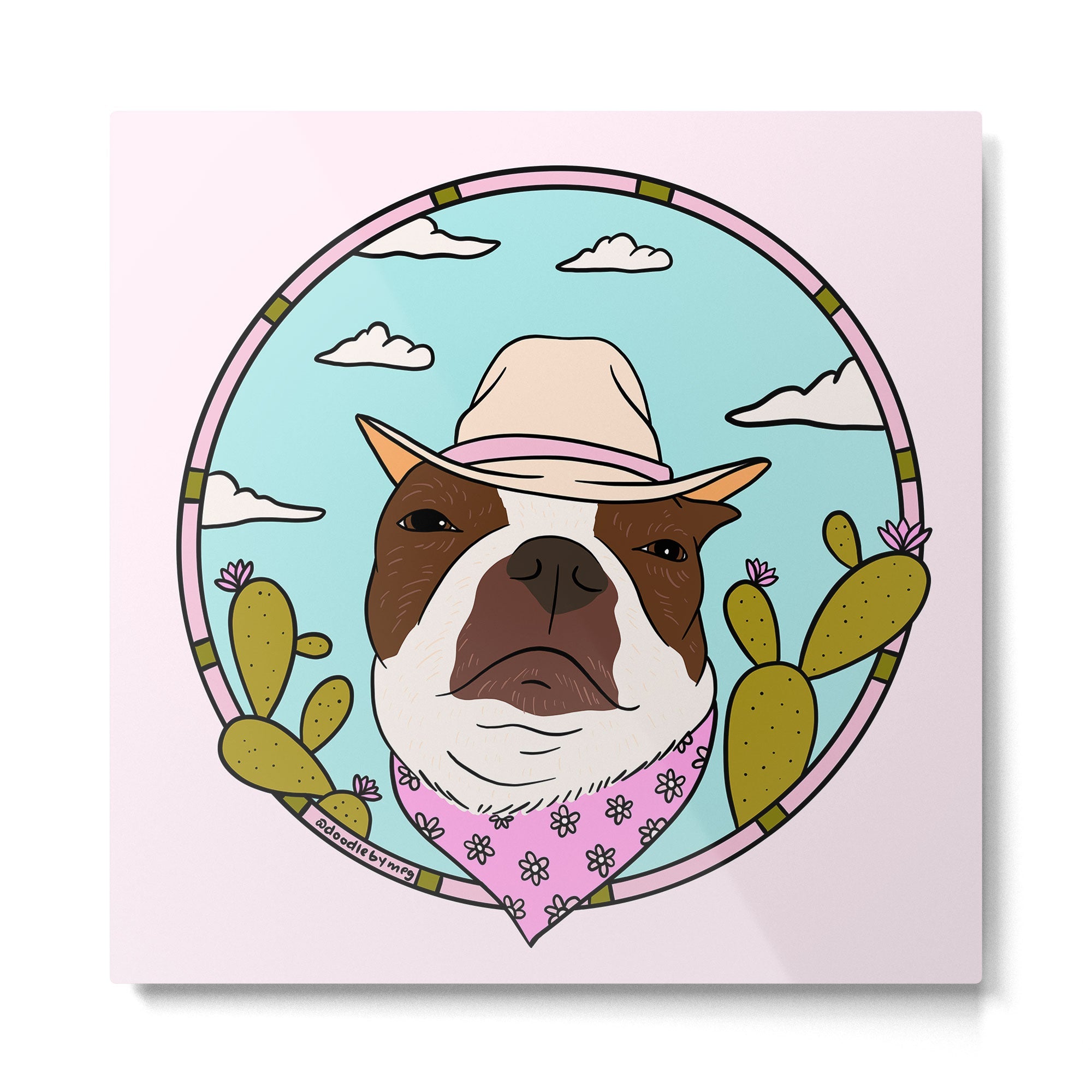 Cowboy Dog- Crimson Boston Metal Print | TeksDecor