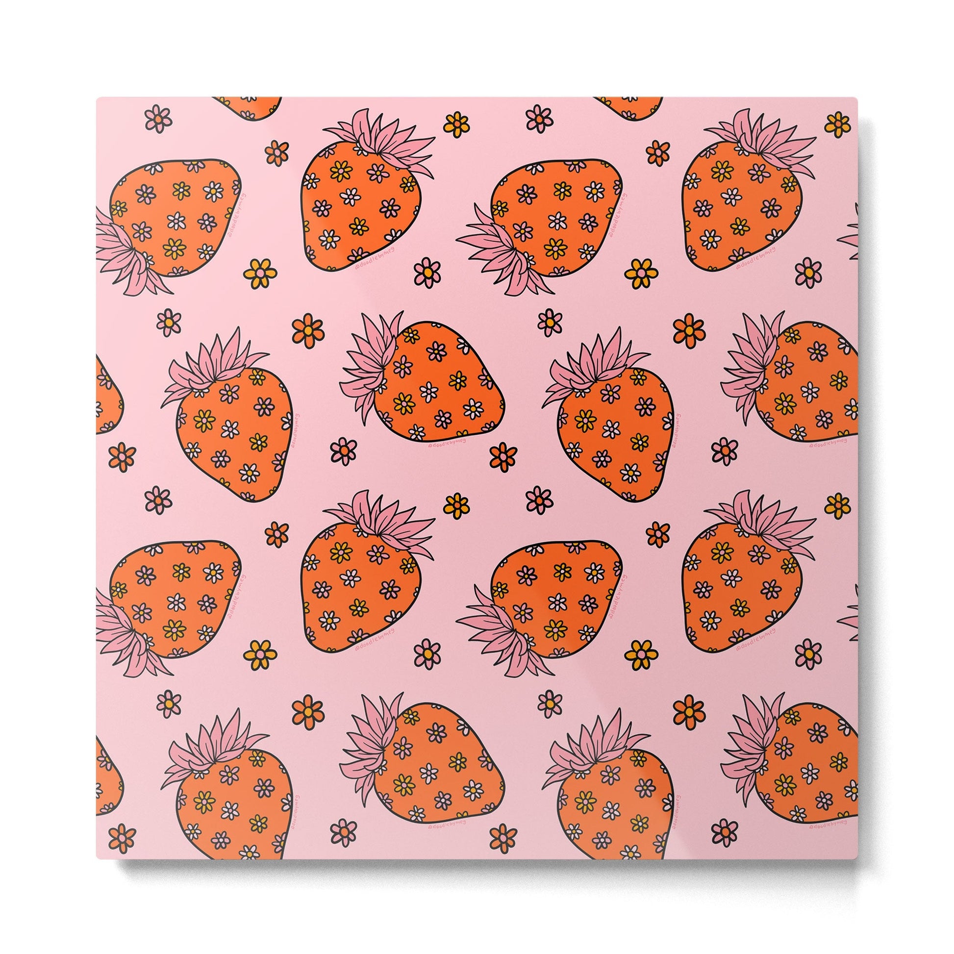 Flower Strawberry Print Metal Print | TeksDecor
