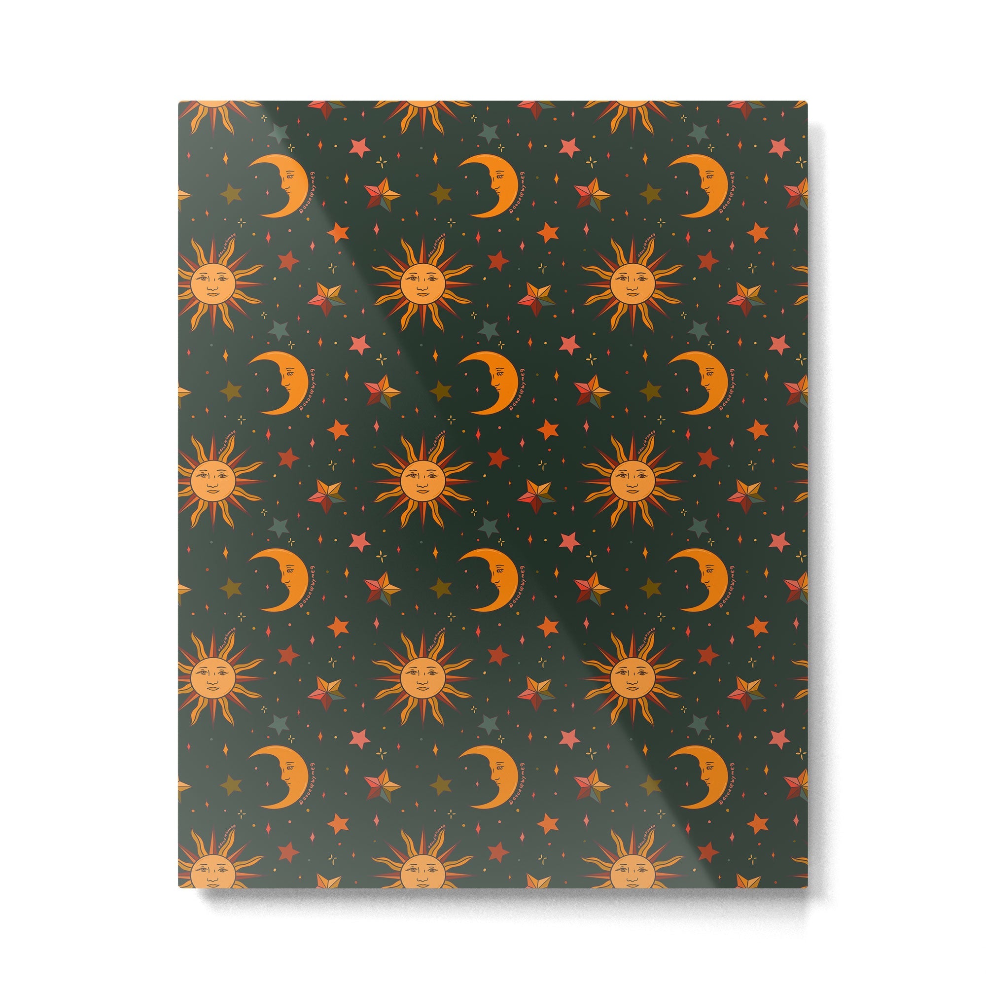 Folk Moon and Star Print in Teal Metal Print | TeksDecor