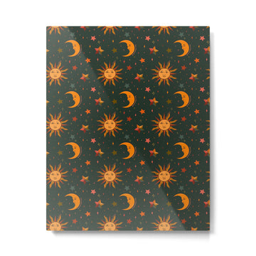 Folk Moon and Star Print in Teal Metal Print | TeksDecor