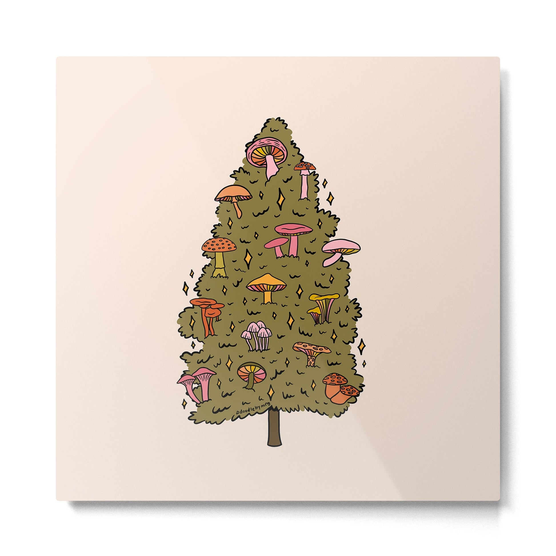 Mushroom Christmas Tree Metal Print | TeksDecor