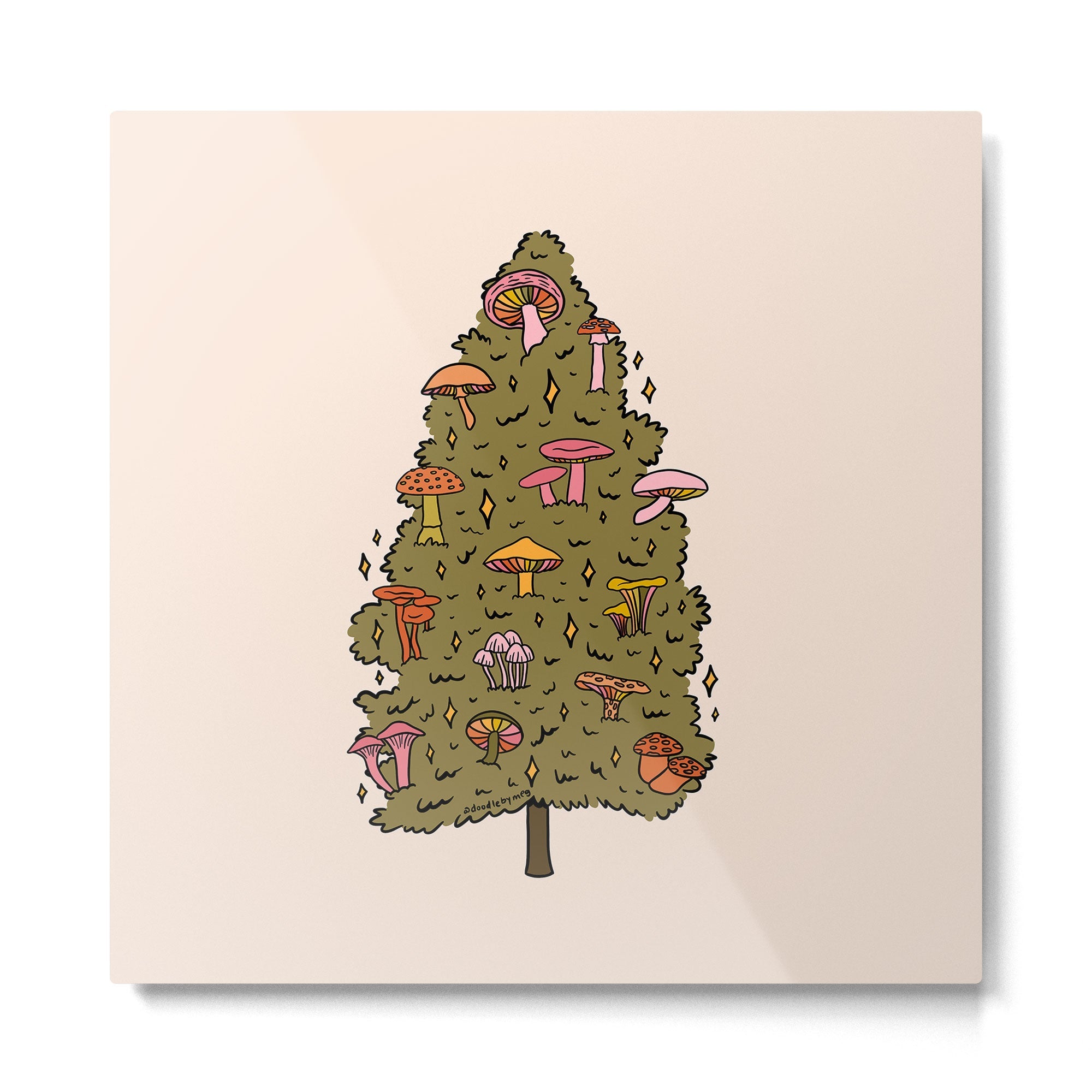 Mushroom Christmas Tree Metal Print | TeksDecor