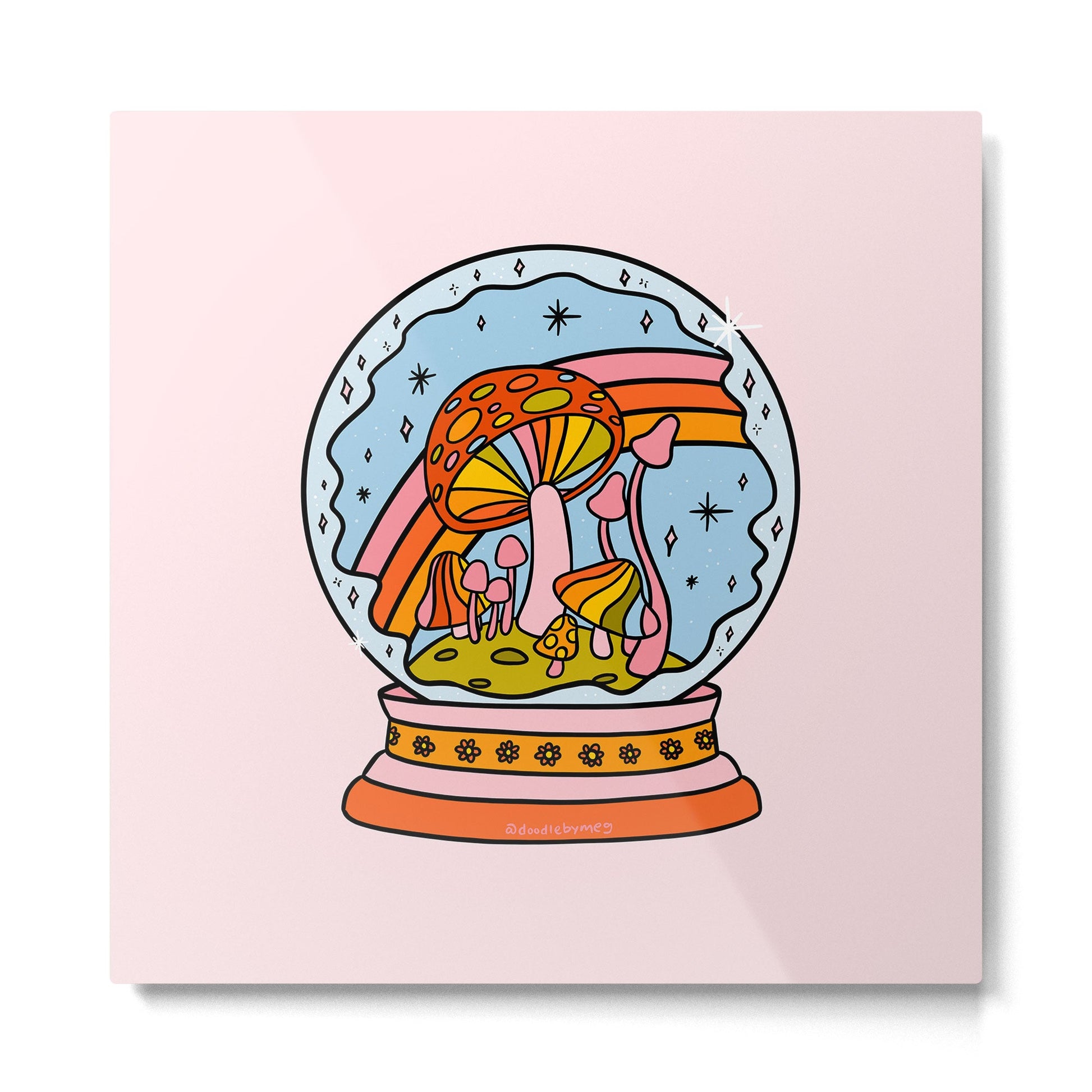 Mushroom Snow Globe Metal Print | TeksDecor