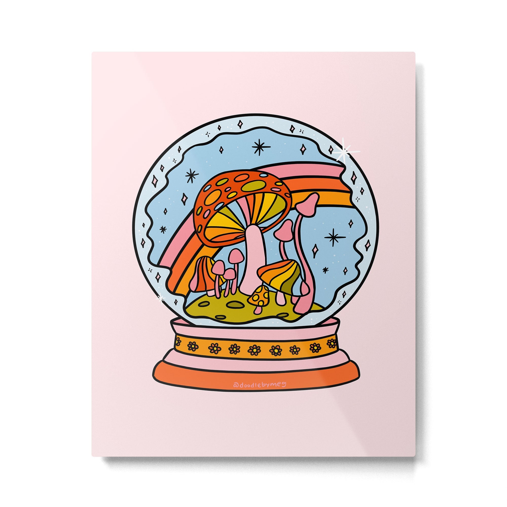 Mushroom Snow Globe Metal Print | TeksDecor