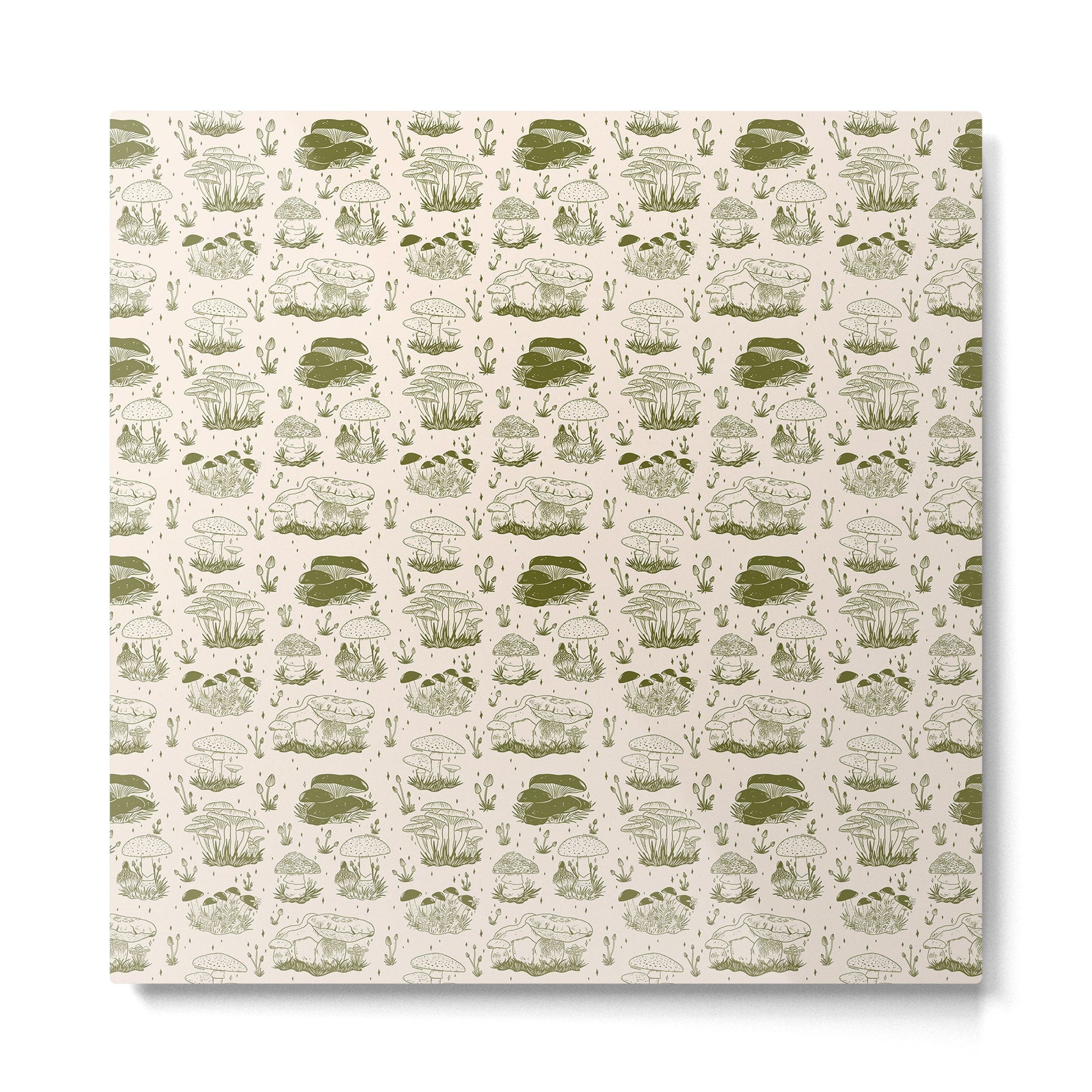 Mushroom Toile in Green Metal Print | TeksDecor
