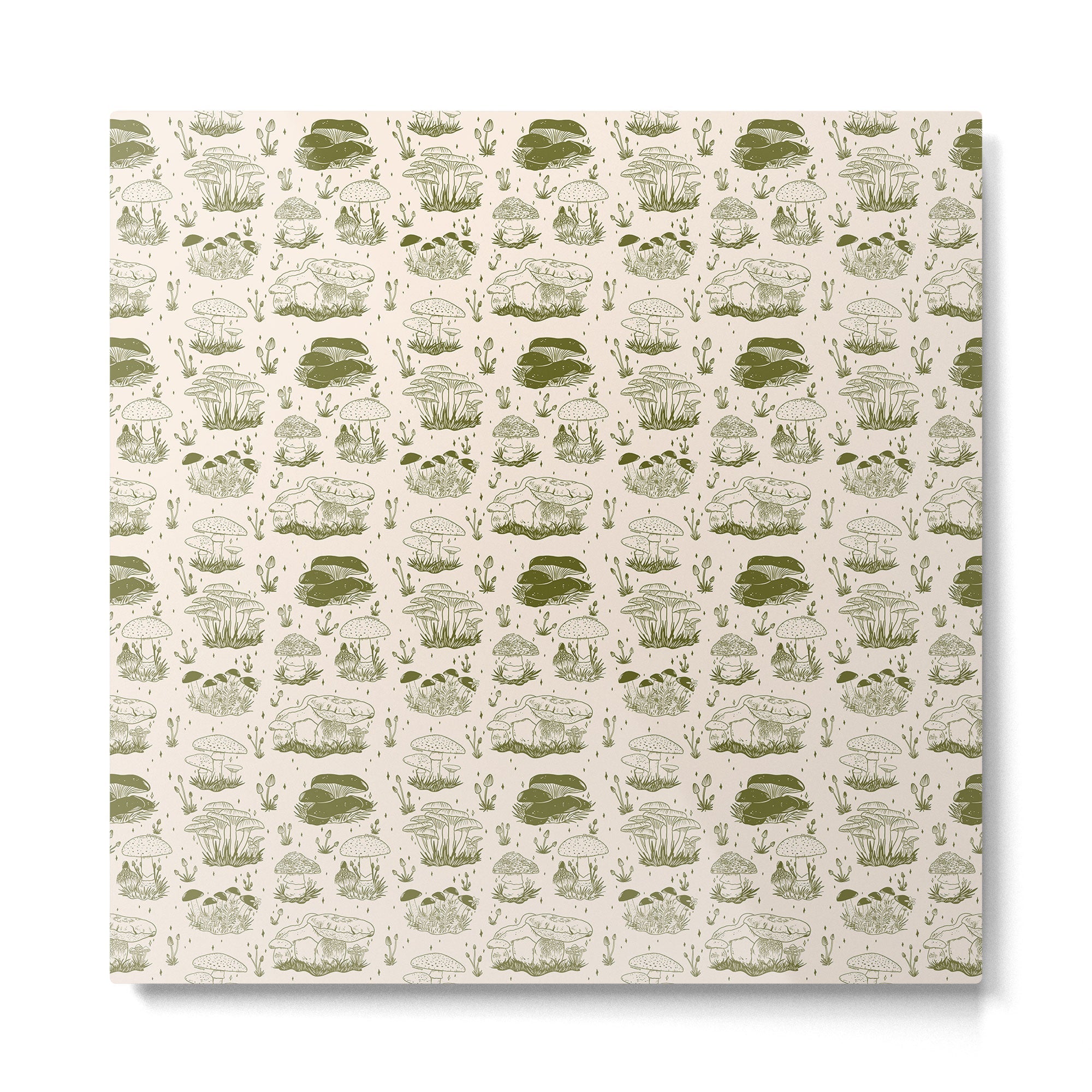 Mushroom Toile in Green Metal Print | TeksDecor