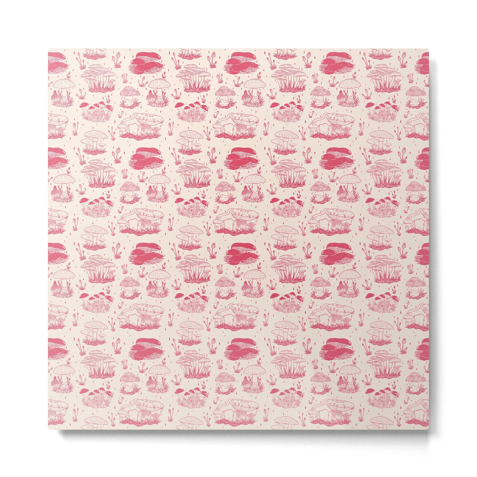 Mushroom Toile in Pink Metal Print | TeksDecor