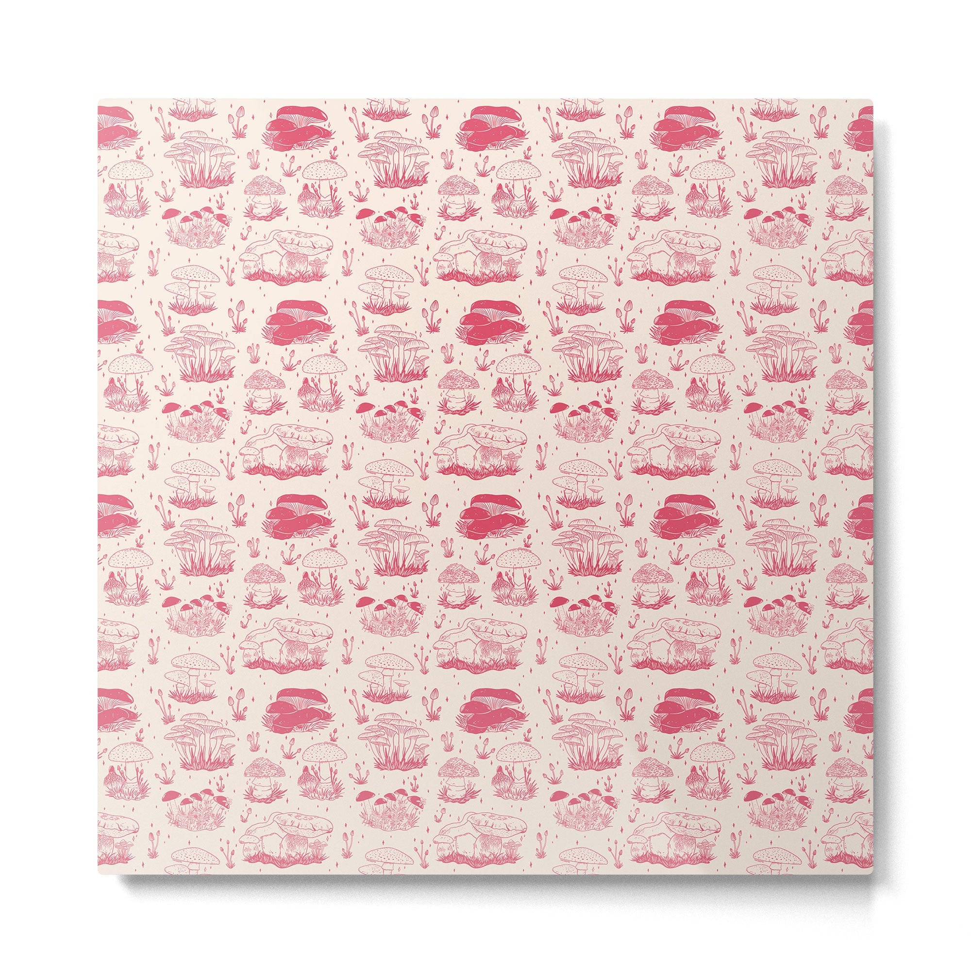 Mushroom Toile in Pink Metal Print | TeksDecor