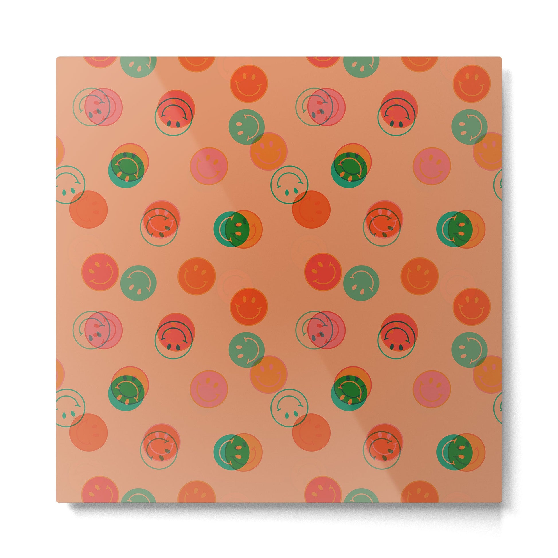 Smiley Face Stamp Print in Orange Metal Print | TeksDecor