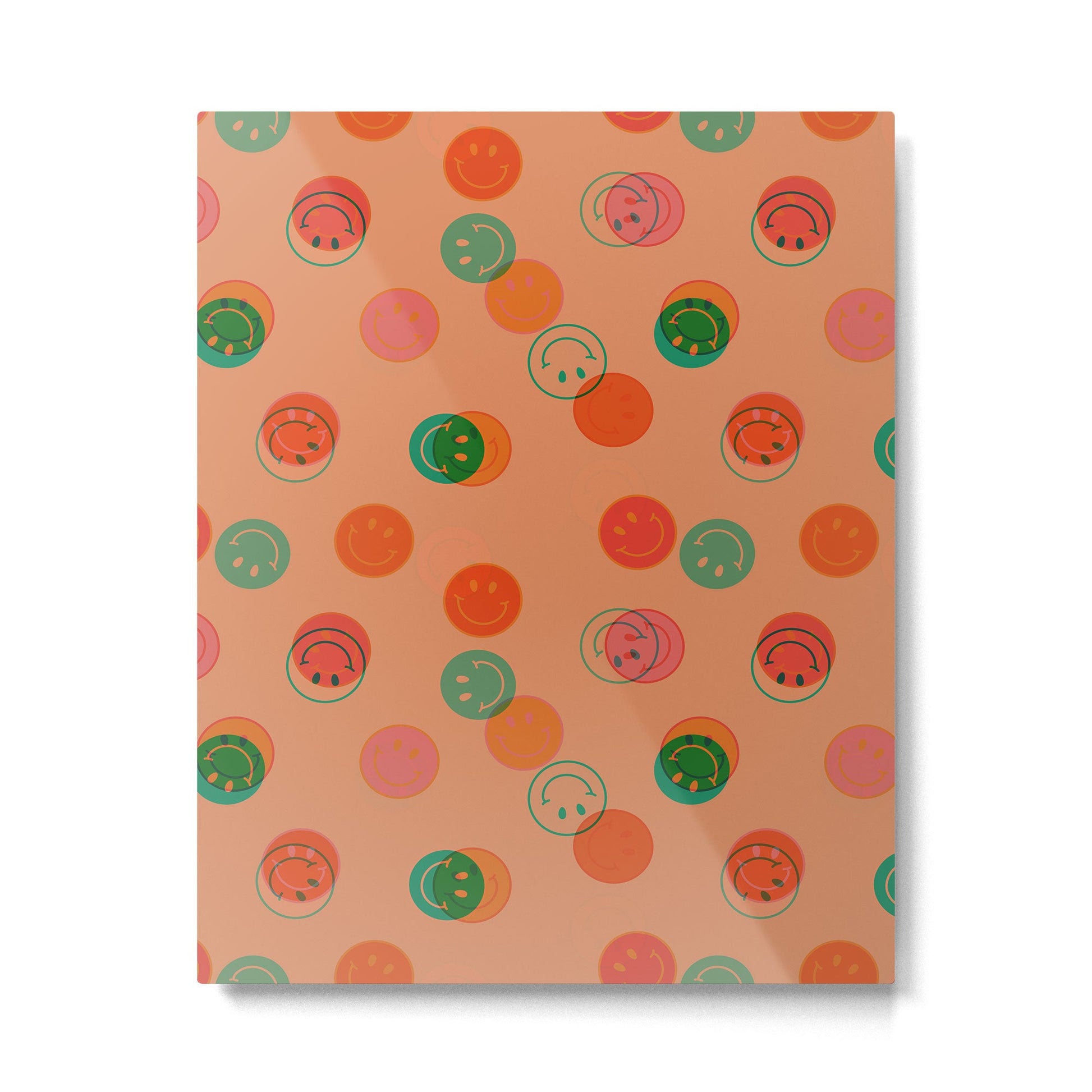 Smiley Face Stamp Print in Orange Metal Print | TeksDecor