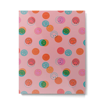 Smiley Face Stamp Print in Pink Metal Print | TeksDecor