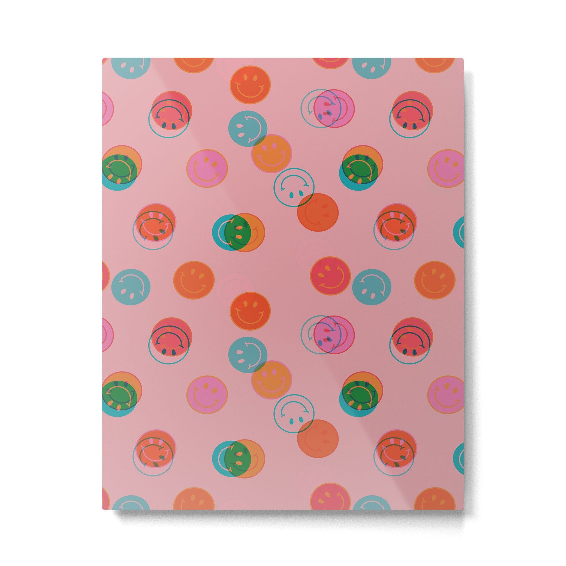Smiley Face Stamp Print in Pink Metal Print | TeksDecor
