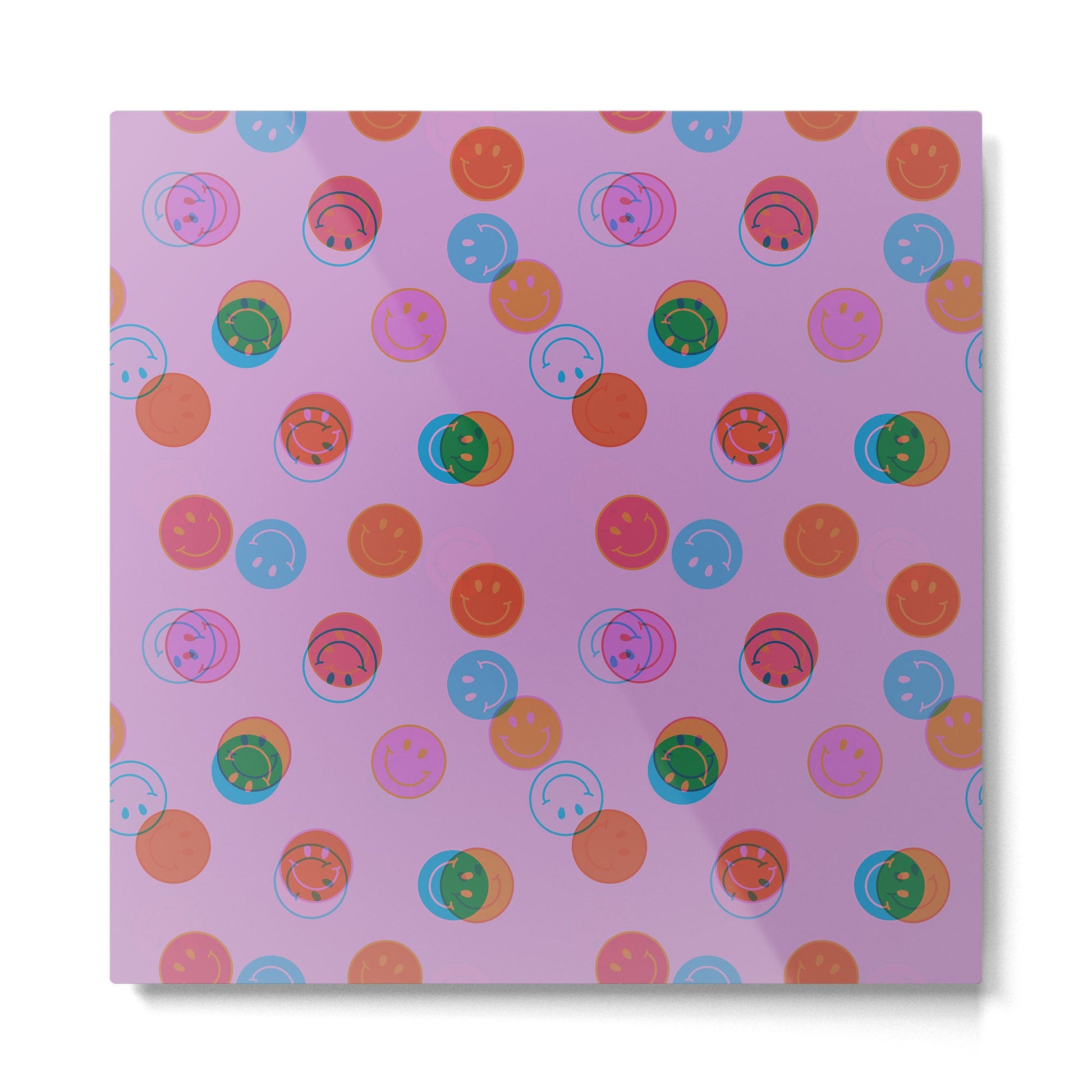 Smiley Face Stamp Print in Purple Metal Print | TeksDecor