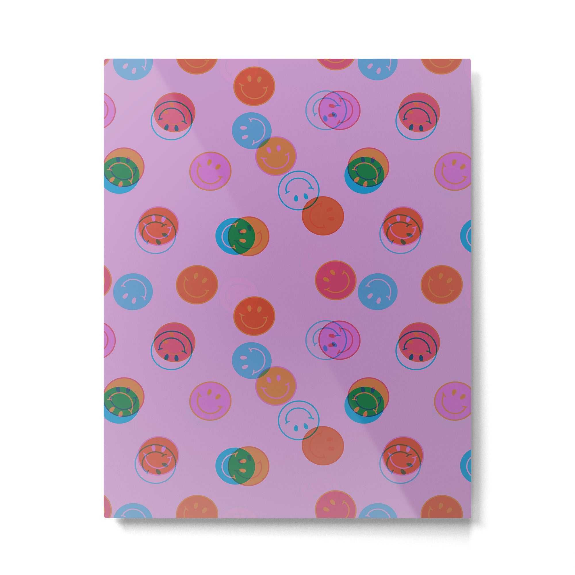 Smiley Face Stamp Print in Purple Metal Print | TeksDecor
