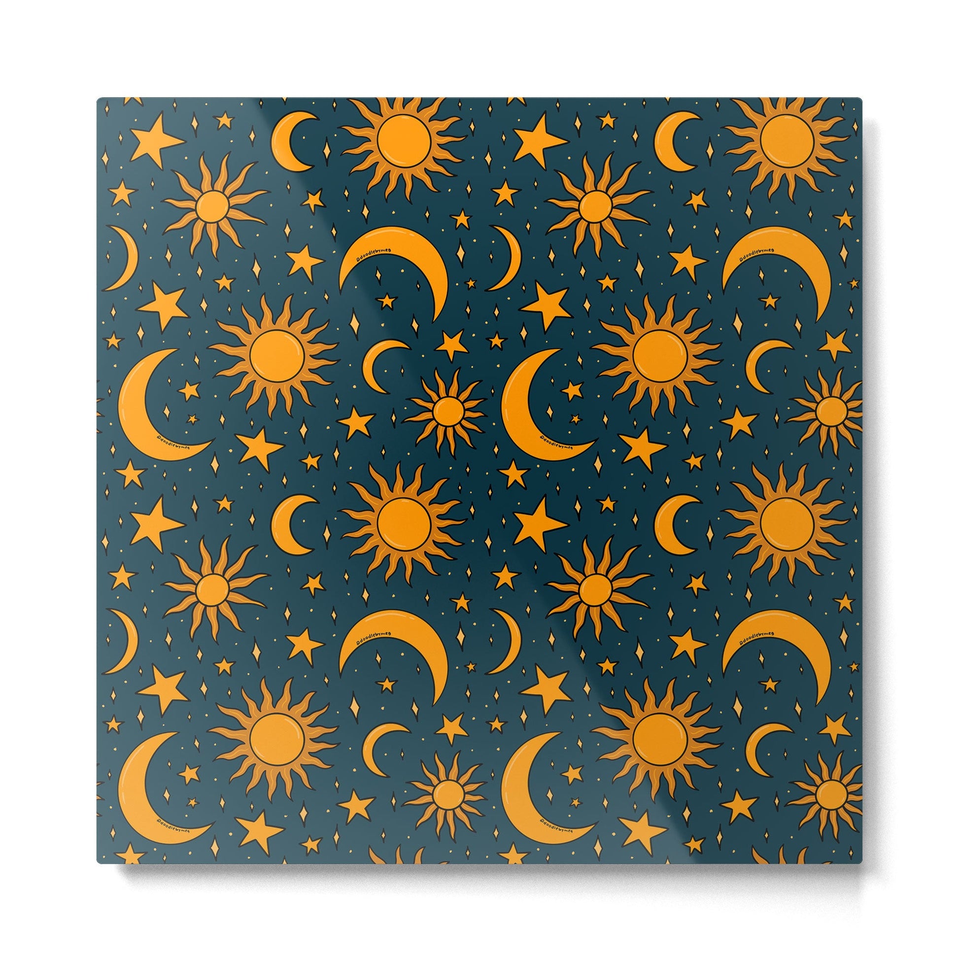 Vintage Sun and Star Print in Navy Metal Print | TeksDecor