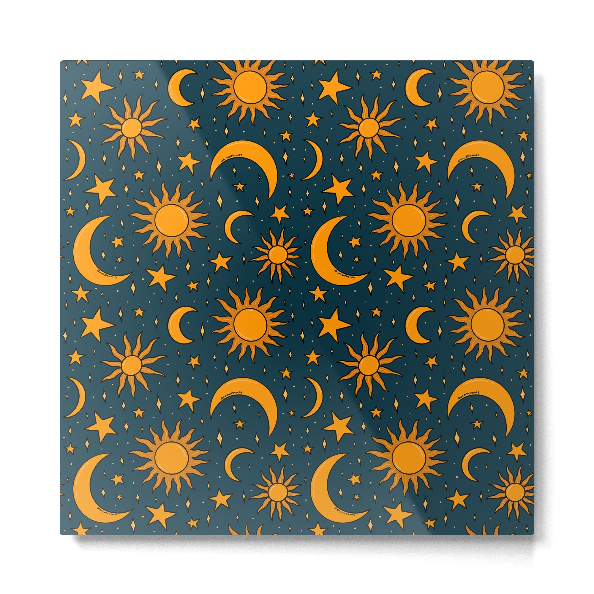 Vintage Sun and Star Print in Navy Metal Print | TeksDecor