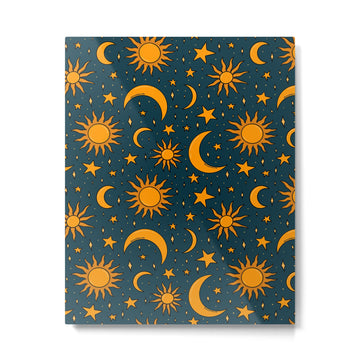 Vintage Sun and Star Print in Navy Metal Print | TeksDecor