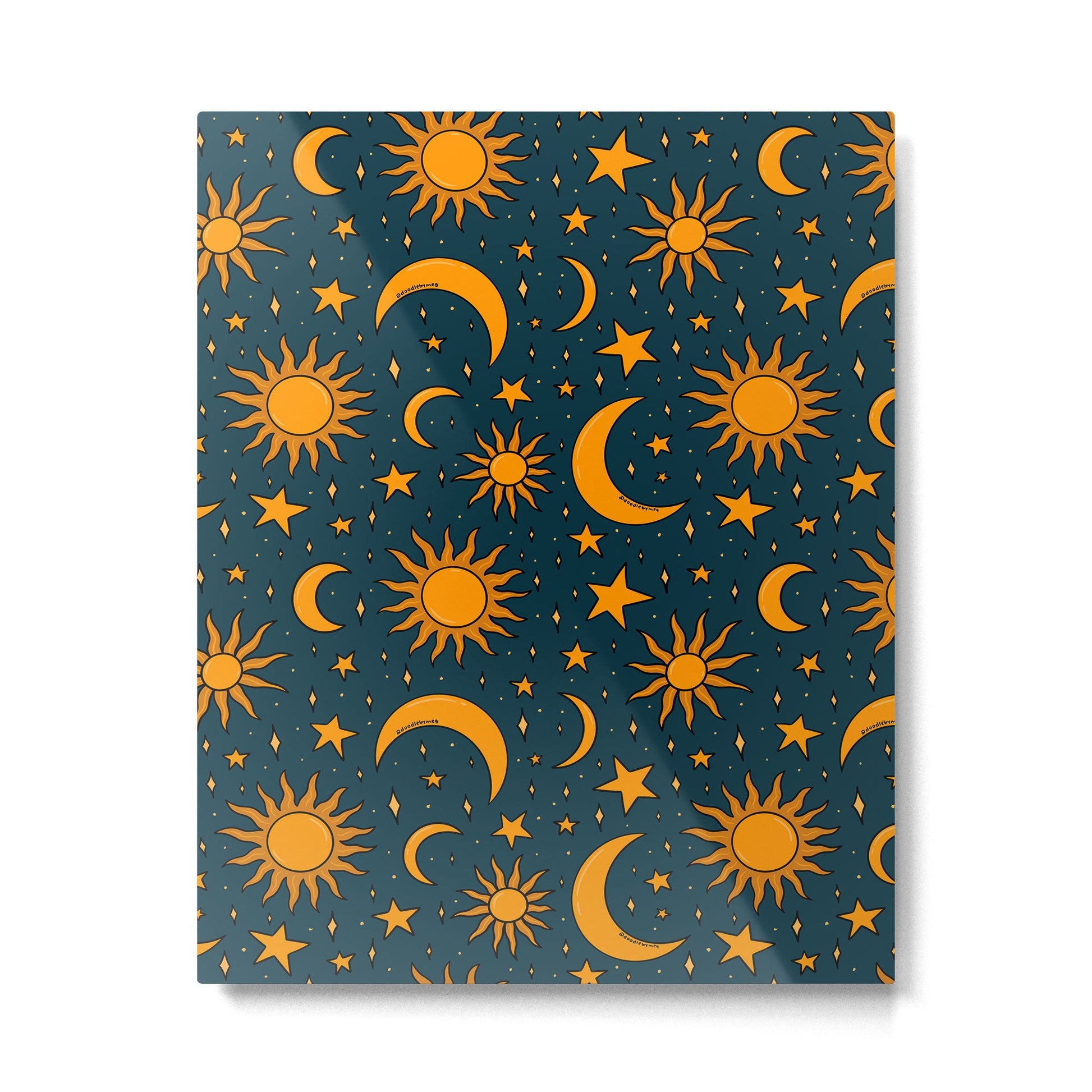 Vintage Sun and Star Print in Navy Metal Print | TeksDecor