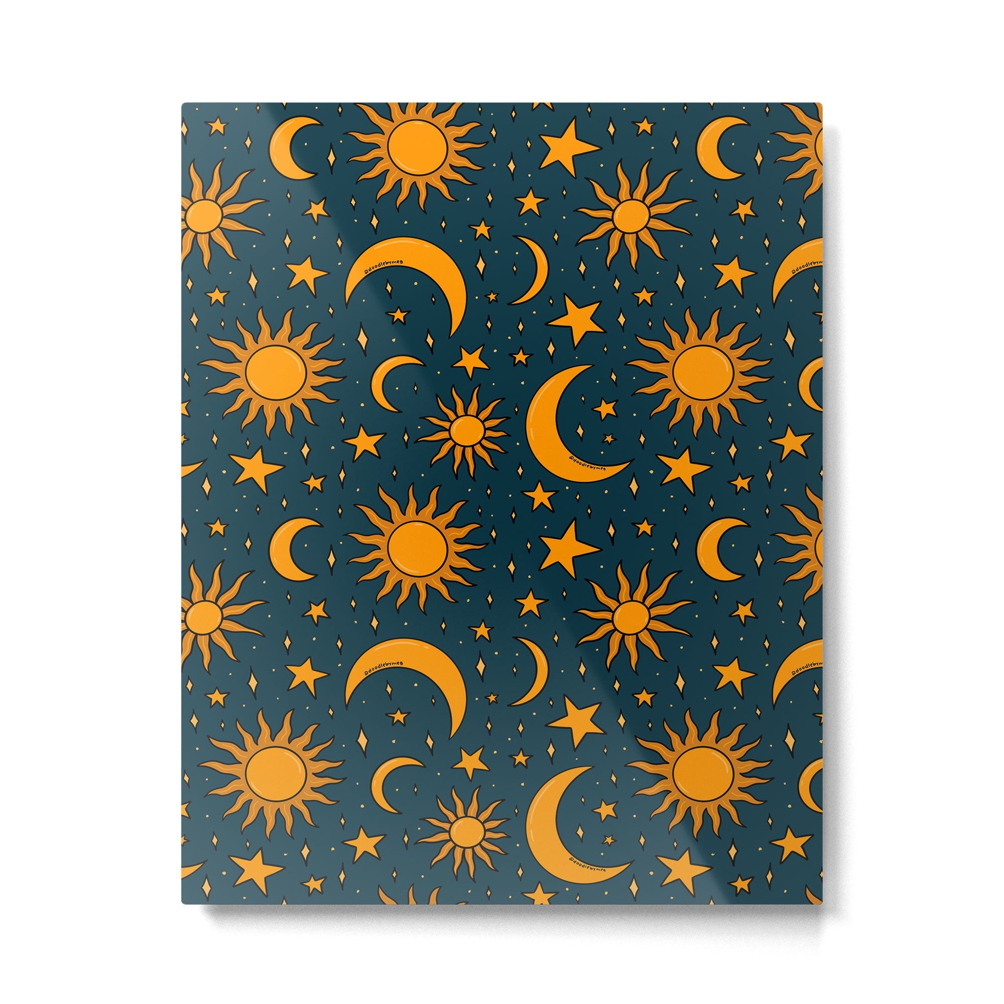Vintage Sun and Star Print in Navy Metal Print | TeksDecor