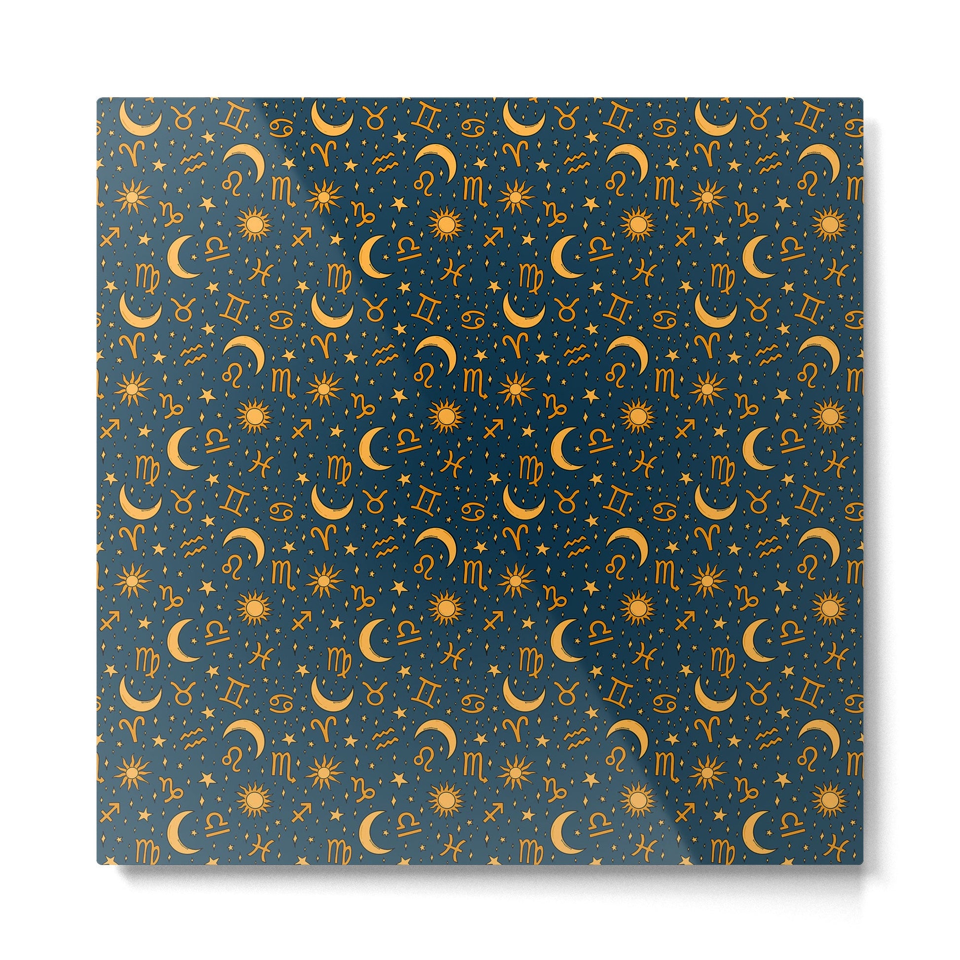 Zodiac Sun and Star Print in Navy Metal Print | TeksDecor