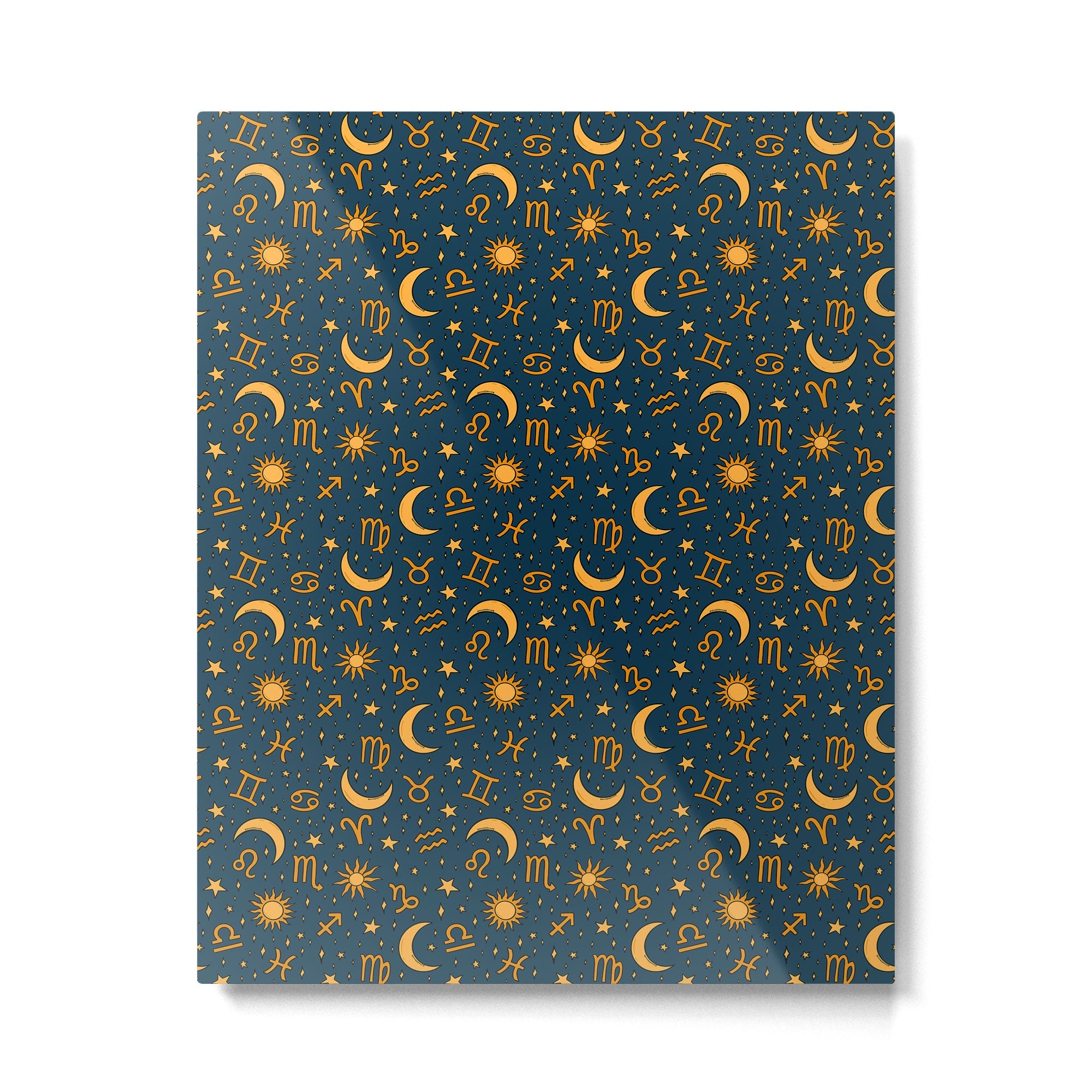 Zodiac Sun and Star Print in Navy Metal Print | TeksDecor