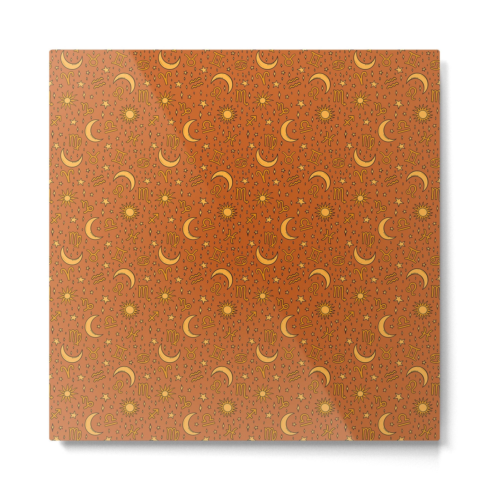 Zodiac Sun and Star Print in Rust Metal Print | TeksDecor