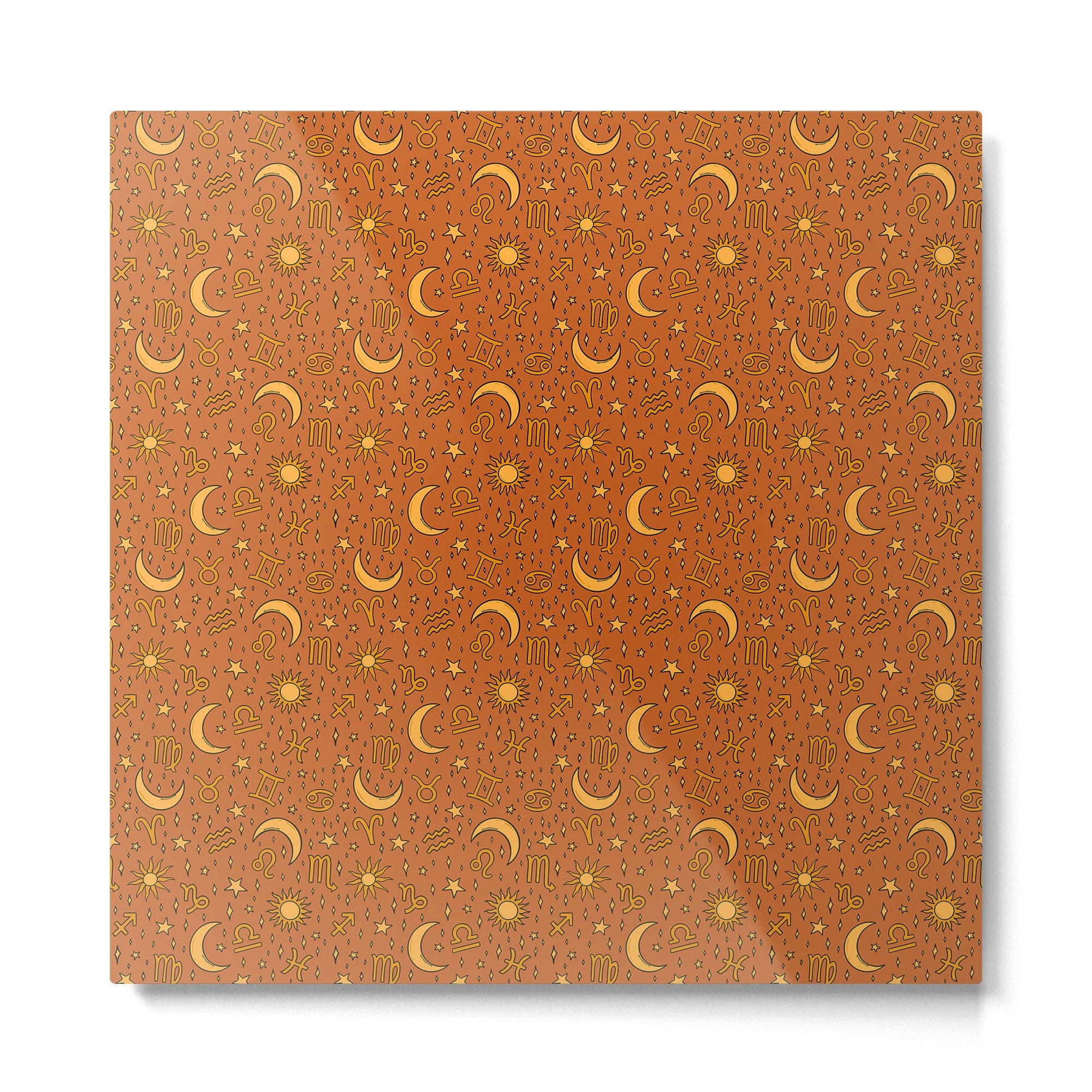 Zodiac Sun and Star Print in Rust Metal Print | TeksDecor