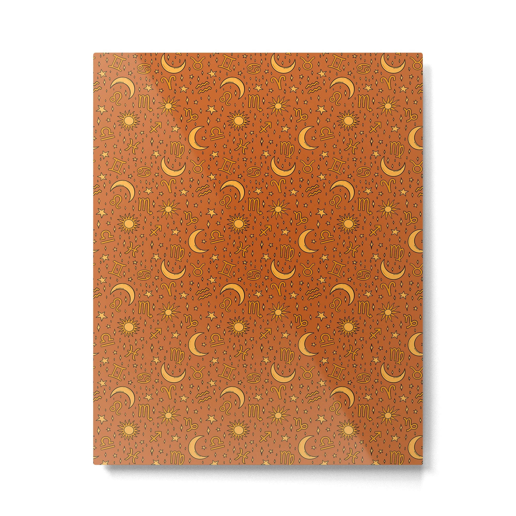 Zodiac Sun and Star Print in Rust Metal Print | TeksDecor