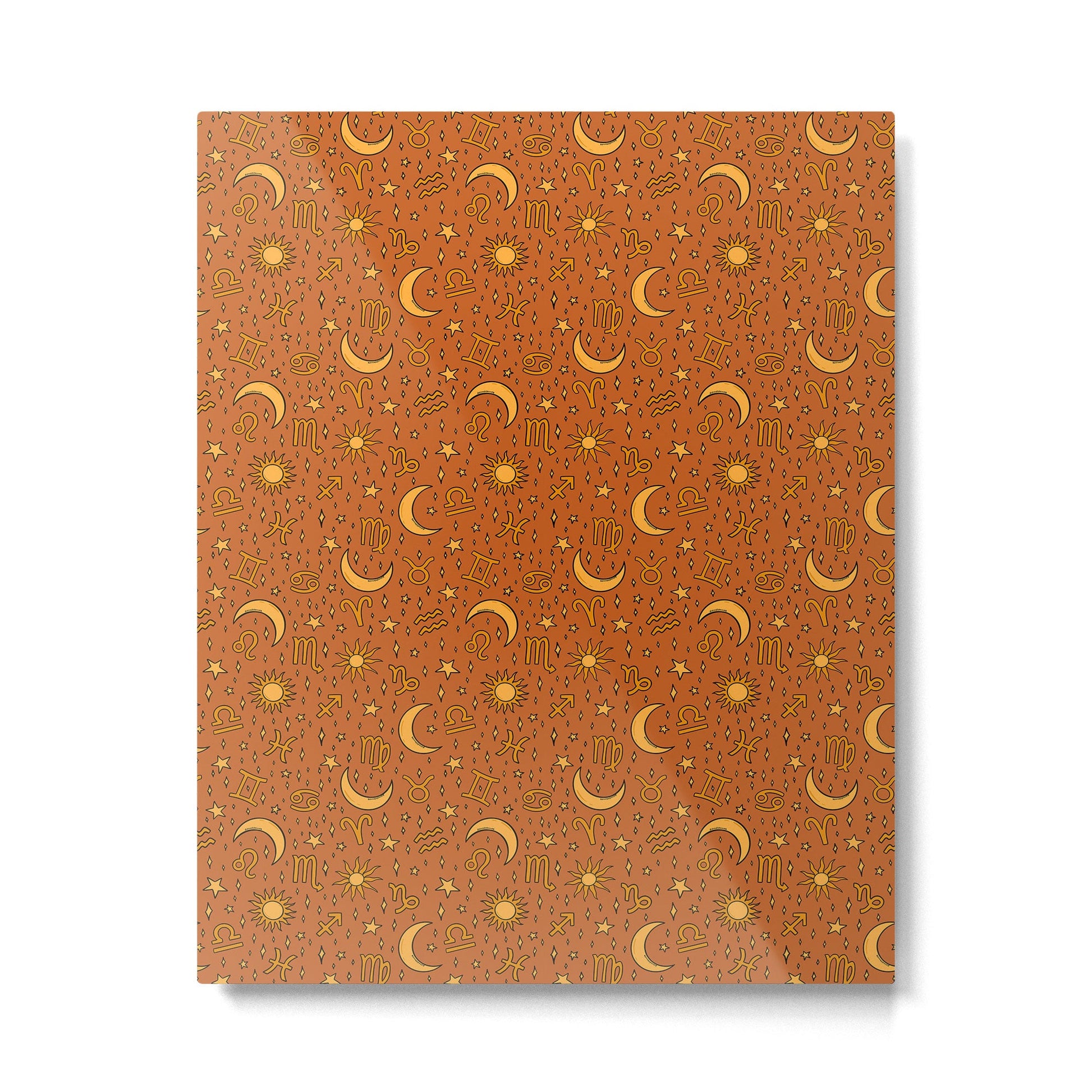Zodiac Sun and Star Print in Rust Metal Print | TeksDecor