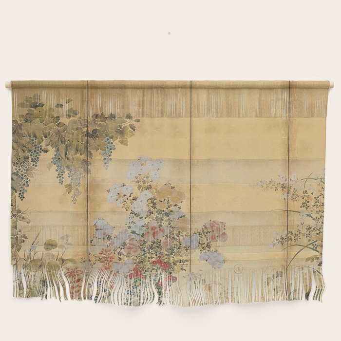Japanese Edo Period Six-Panel Gold Leaf Screen - Spring and Autumn Flowers Wall Hanging