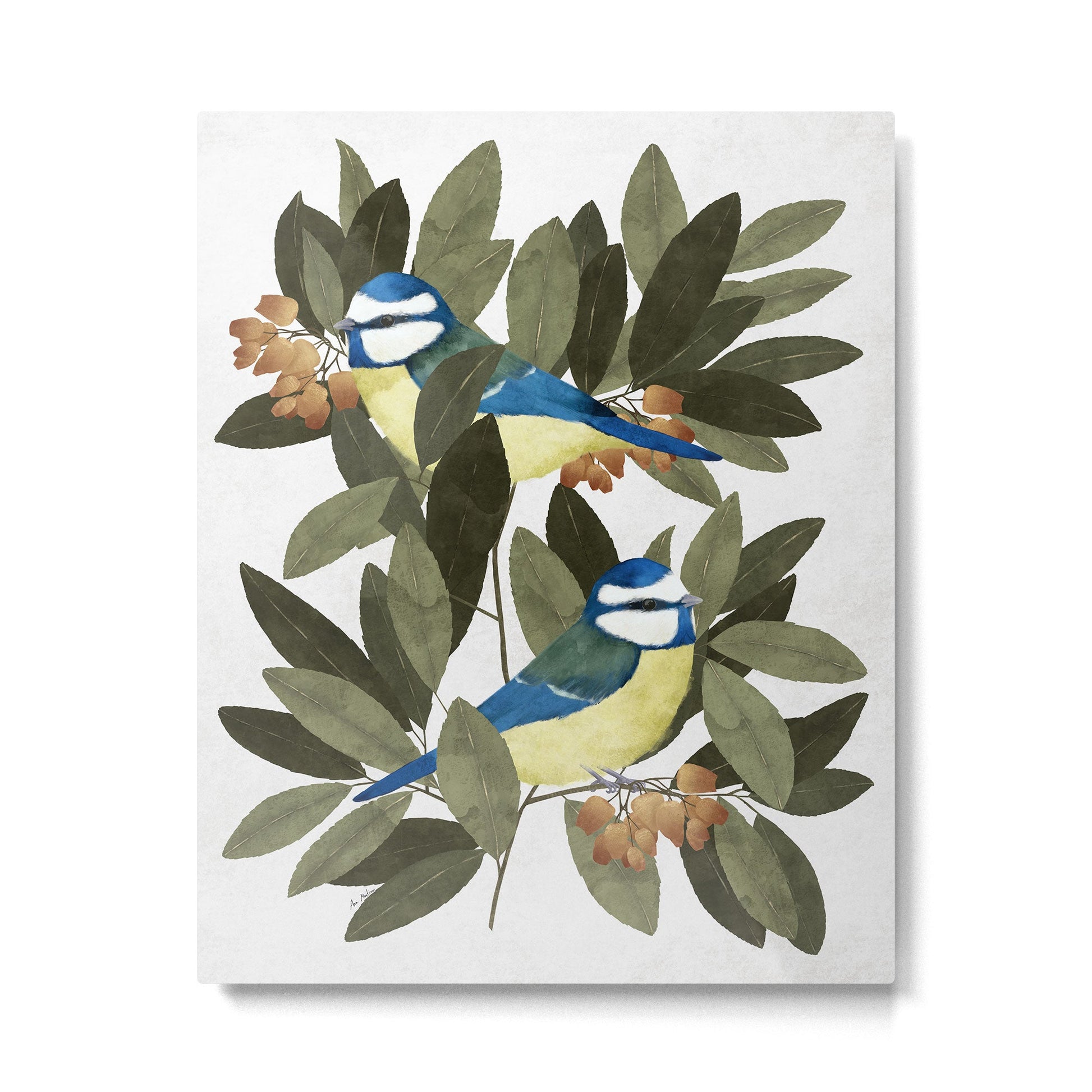 Blue tit and strawberry tree Metal Print | TeksDecor