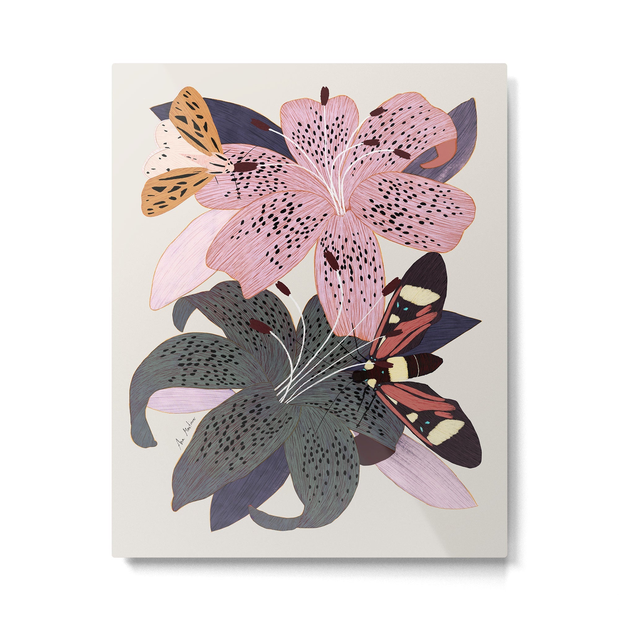 Lilies and butterflies insects Metal Print | TeksDecor