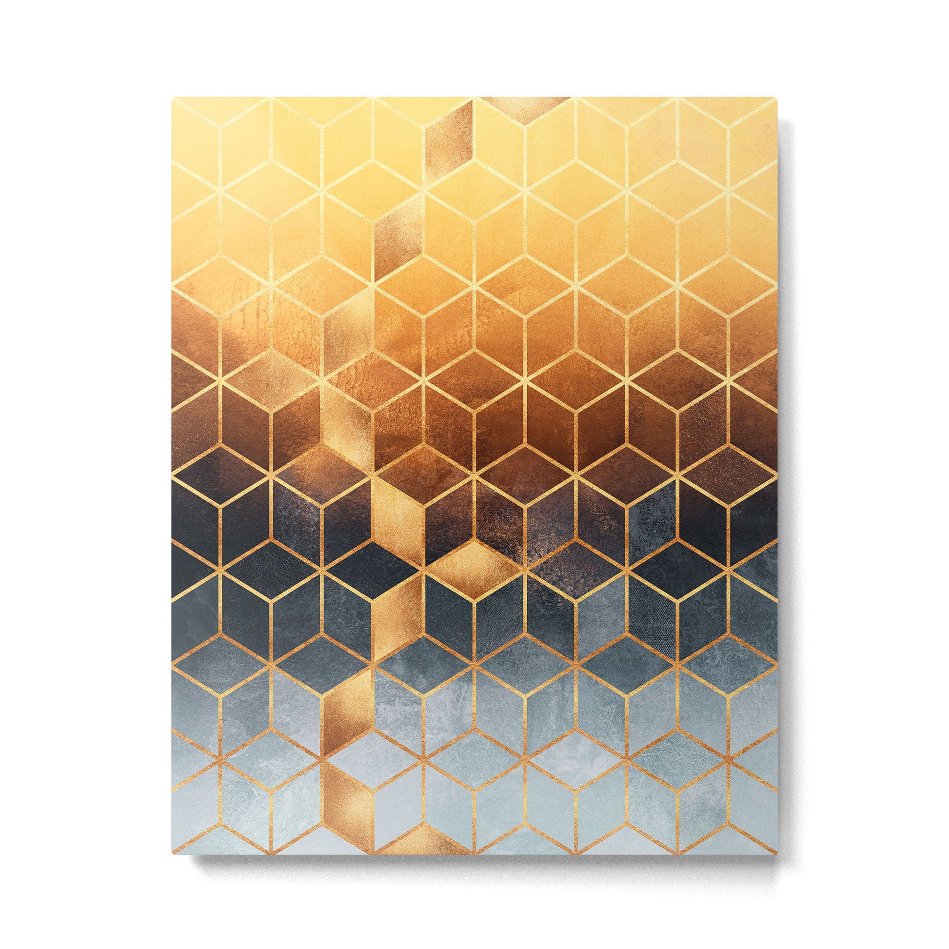 Golden Gradient Cubes Metal Print | TeksDecor