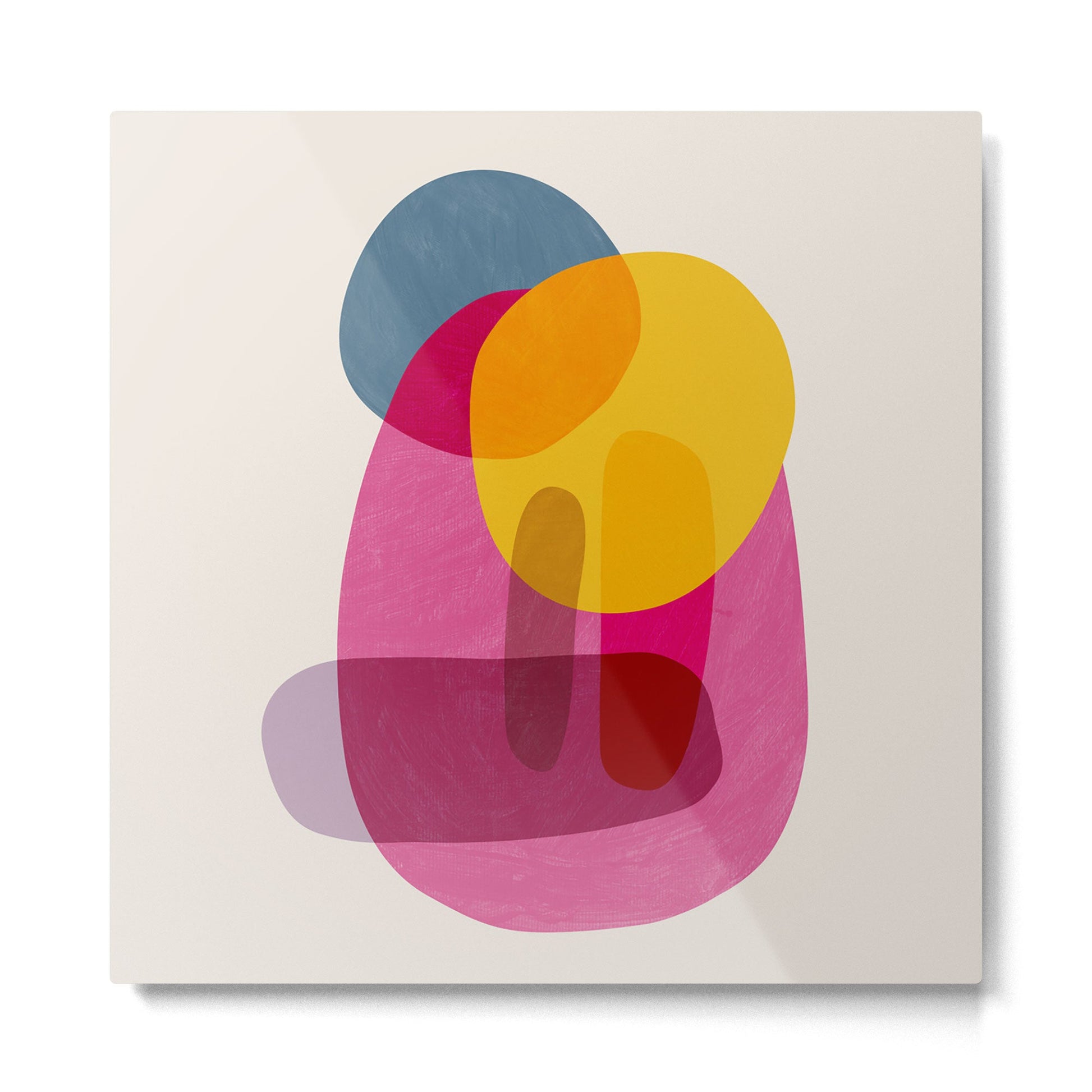 Abstract Colorful Shapes Pink Yellow Metal Print | TeksDecor