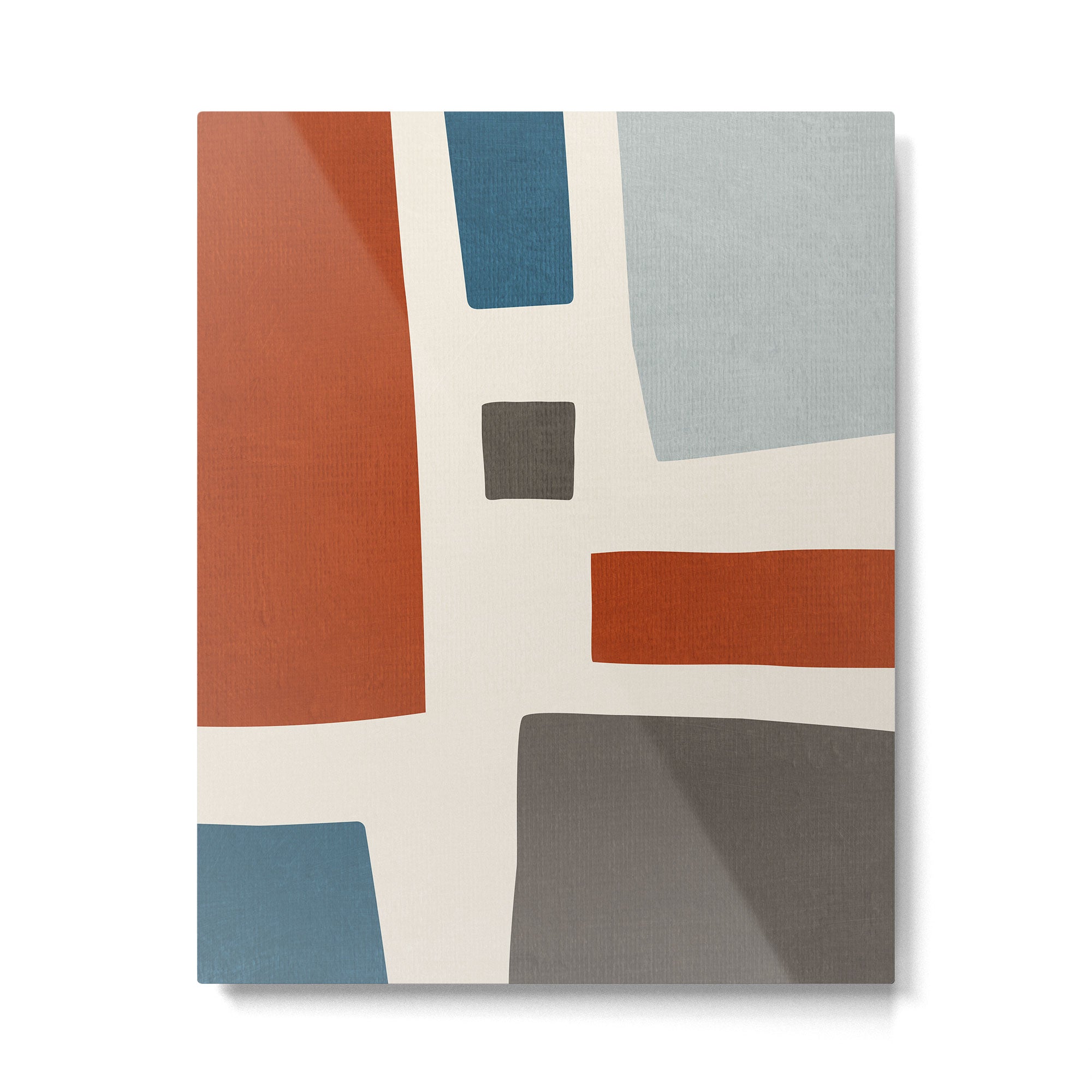 Abstract Shapes Burnt Orange Gray Blue Metal Print | TeksDecor