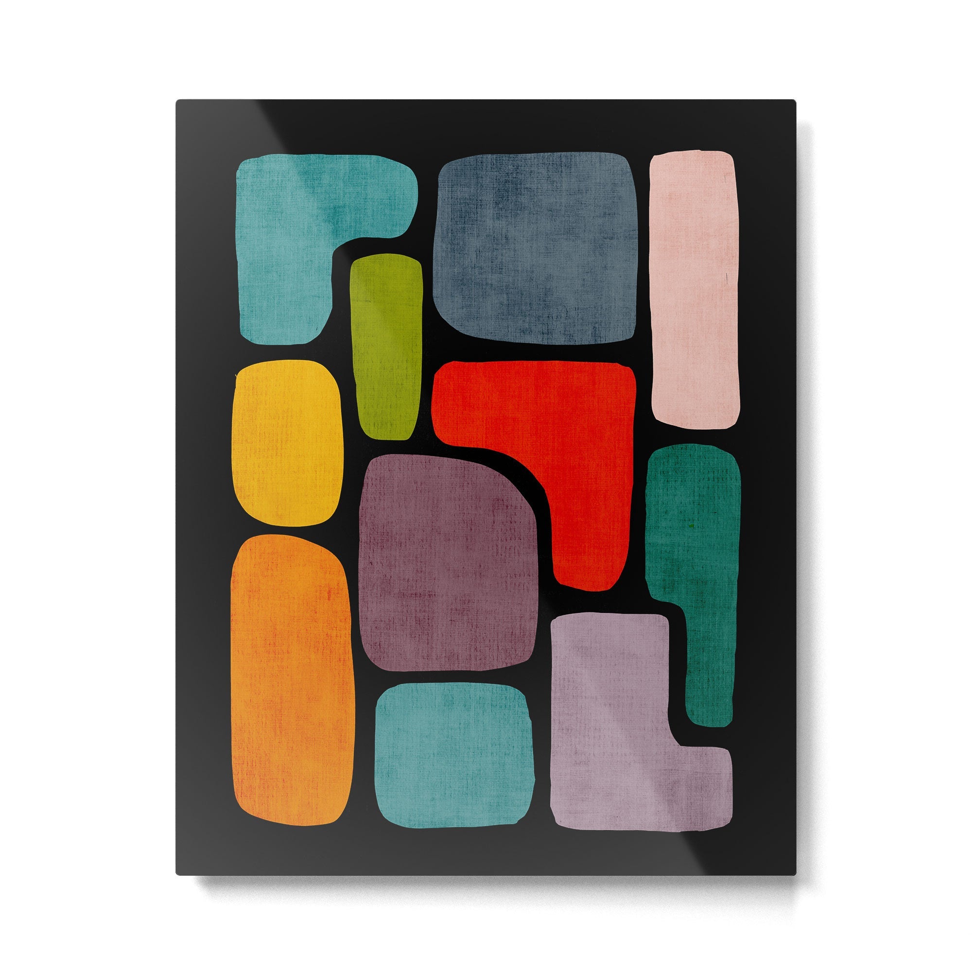 Black & Colorful Shapes Modern I Metal Print | TeksDecor
