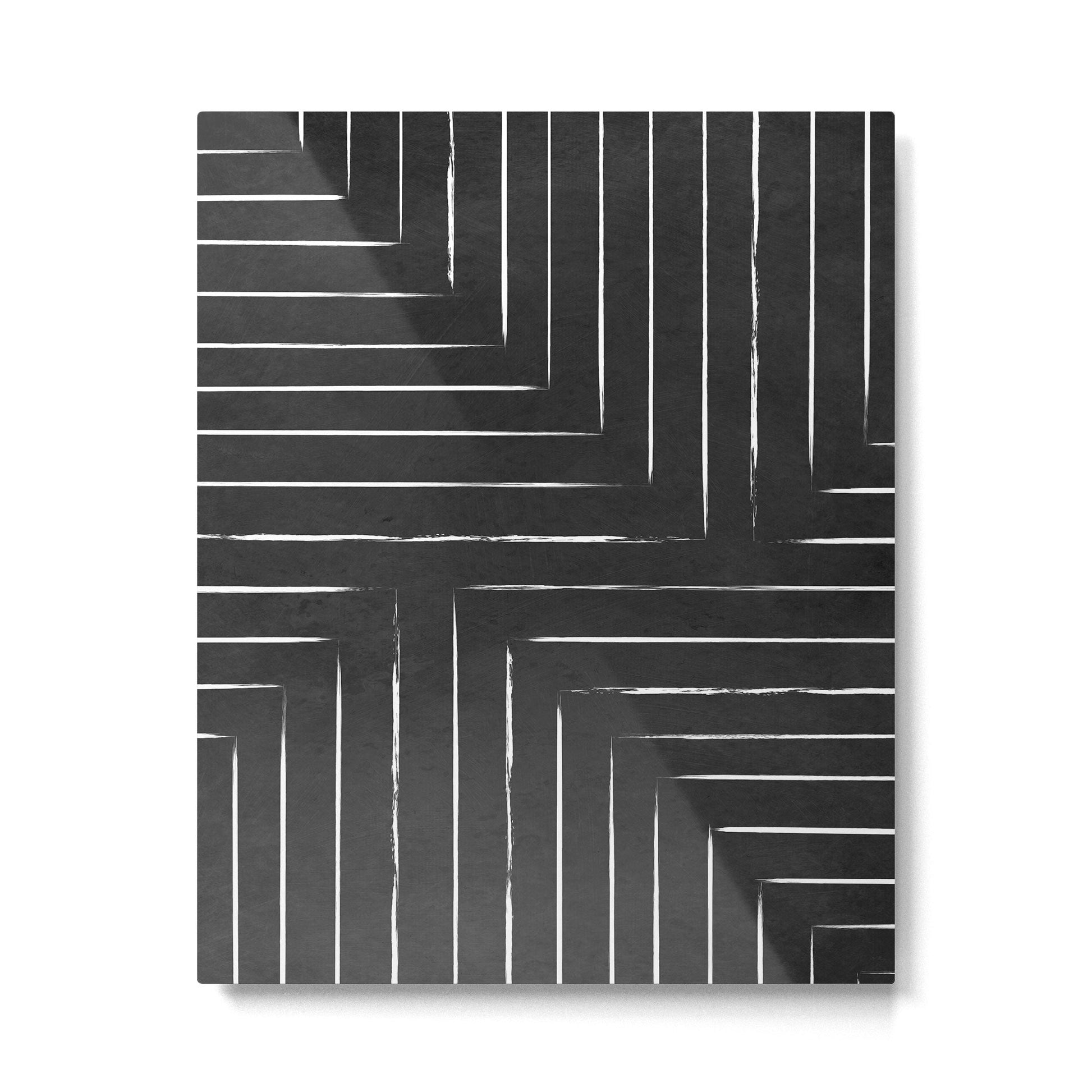 Black White Lines Minimalist Metal Print | TeksDecor