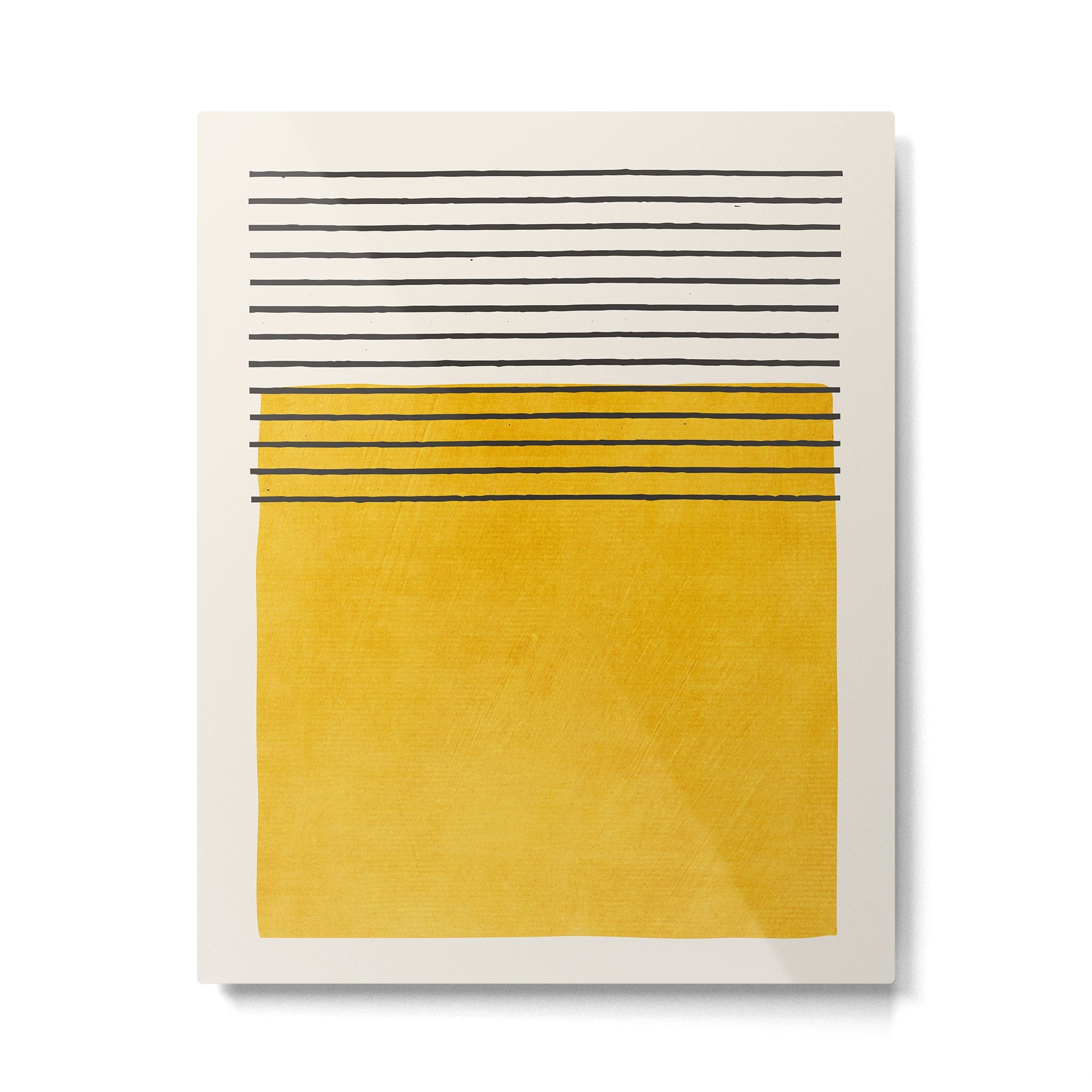 Minimalist Bright Yellow Black Horizontal Lines Metal Print | TeksDecor