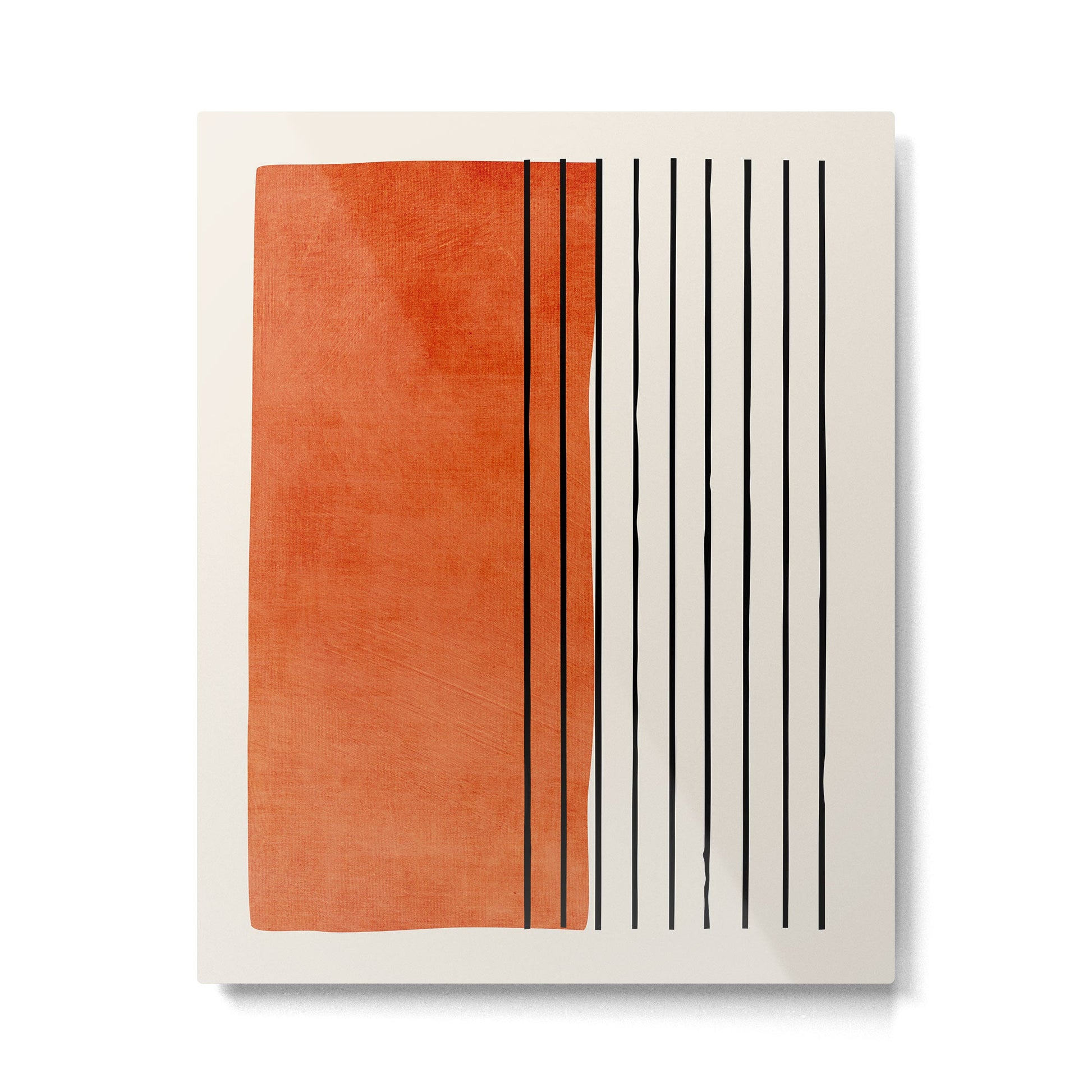 Minimalist Burnt Orange Black Vertical Lines Metal Print | TeksDecor