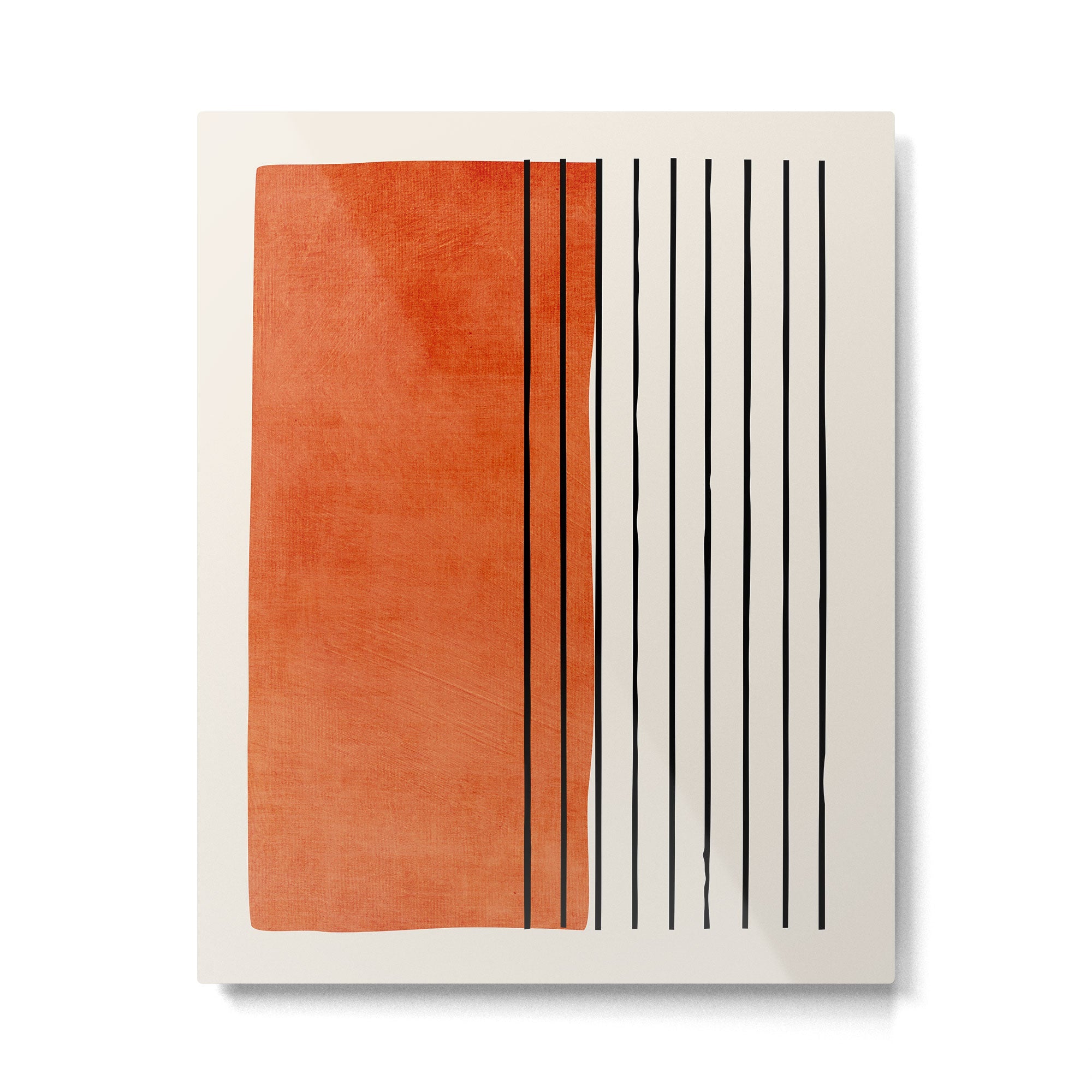 Minimalist Burnt Orange Black Vertical Lines Metal Print | TeksDecor