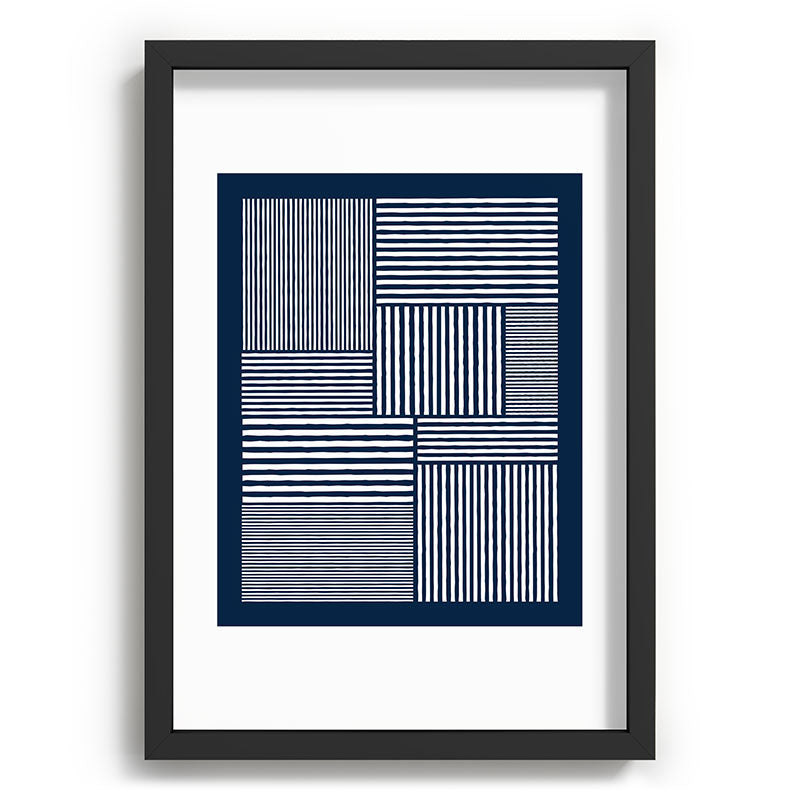 White Lines Navy Minimalist Stylish Design Framed Art Print