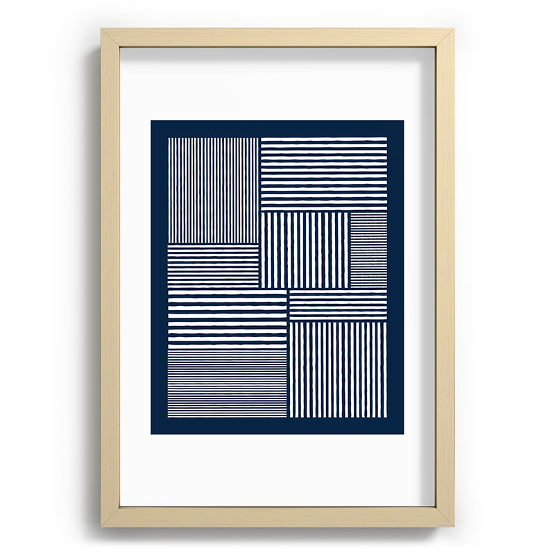 White Lines Navy Minimalist Stylish Design Framed Art Print