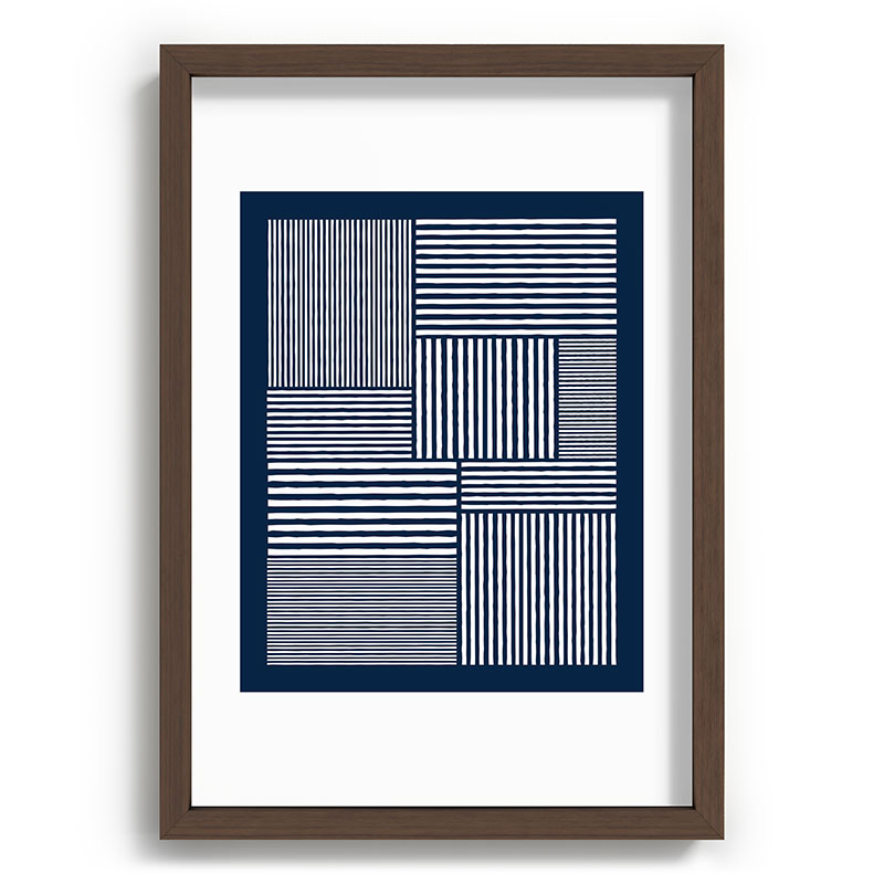 White Lines Navy Minimalist Stylish Design Framed Art Print